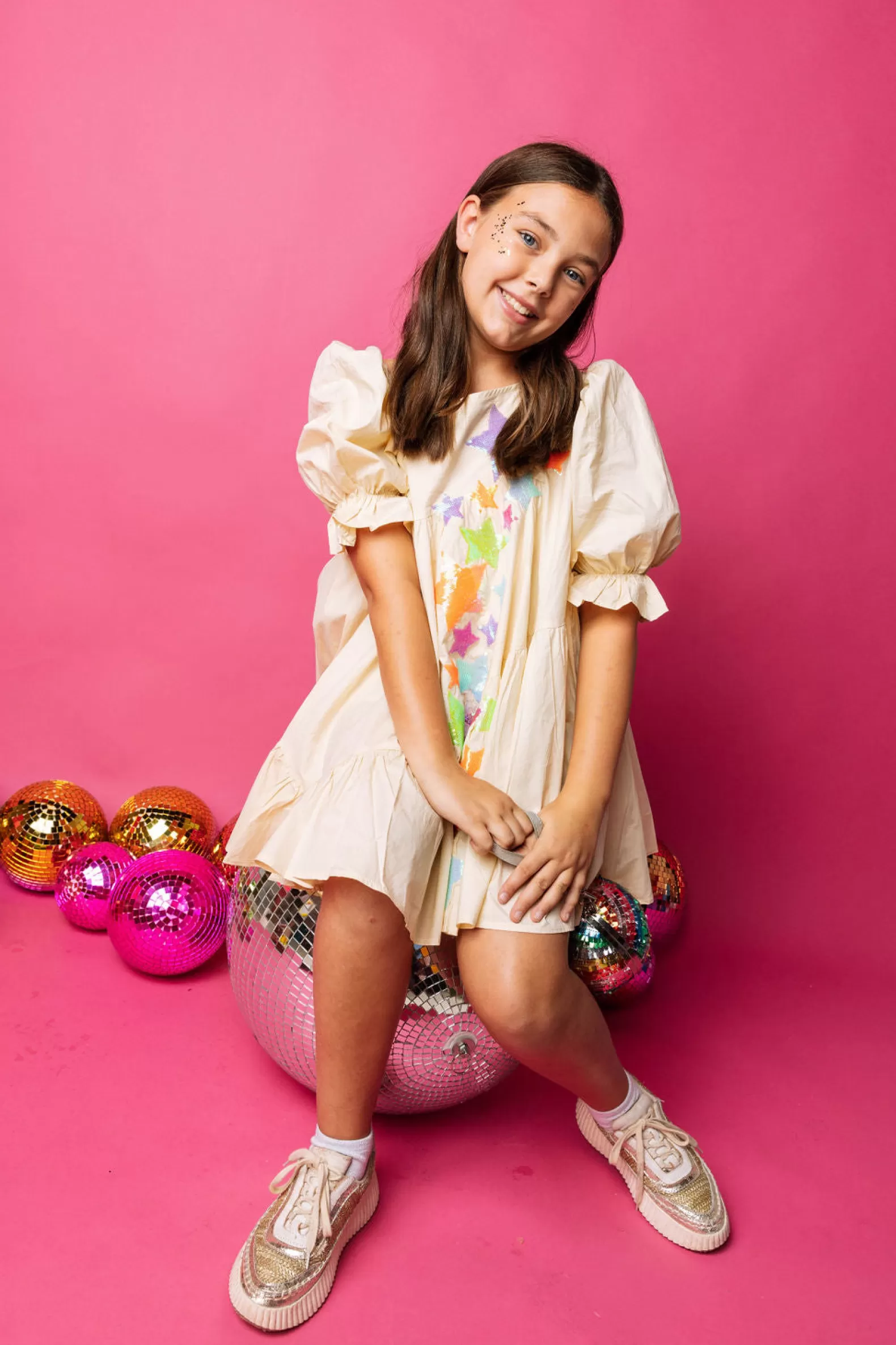 Queen of Sparkles Kids<Kids Mega Star Off the Shoulder Dress Beige