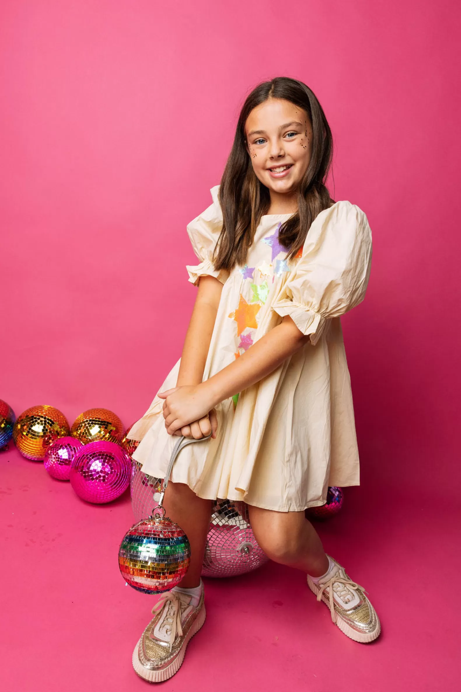 Queen of Sparkles Kids<Kids Mega Star Off the Shoulder Dress Beige