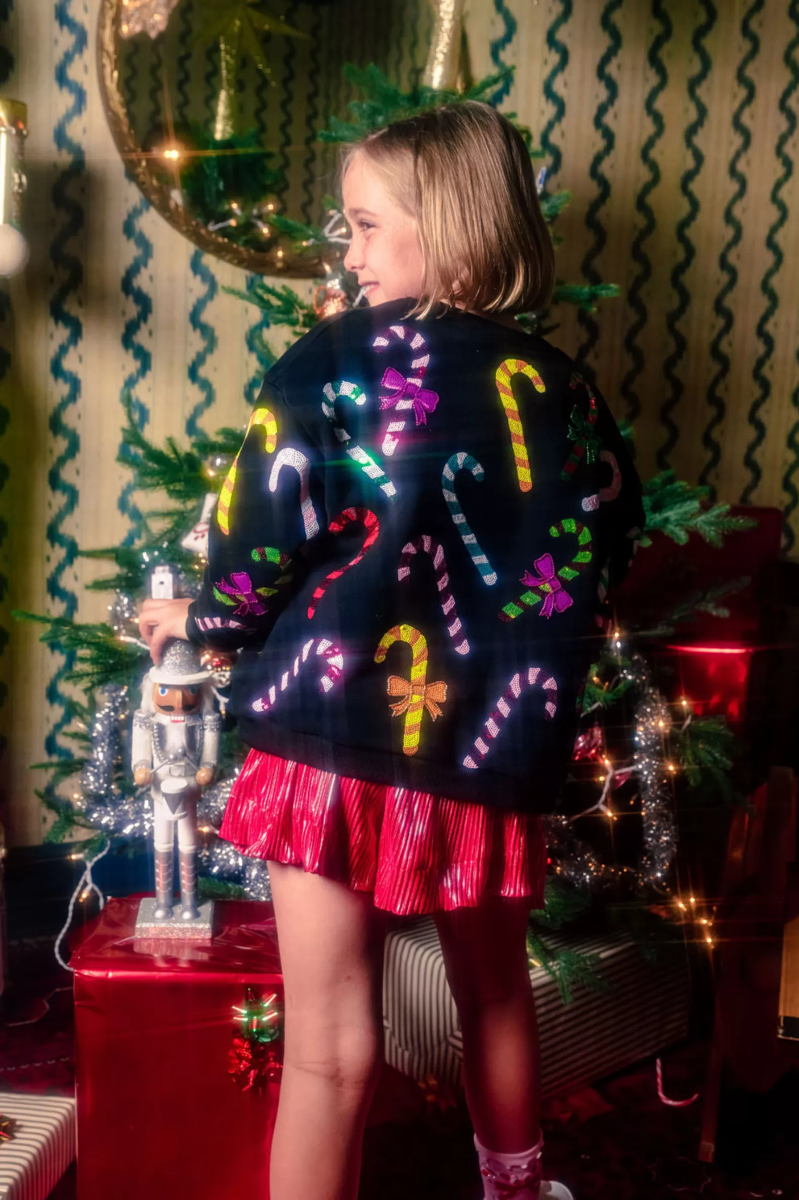 Queen of Sparkles Kids<Kids Rainbow Candy Canes Sweatshirt Black