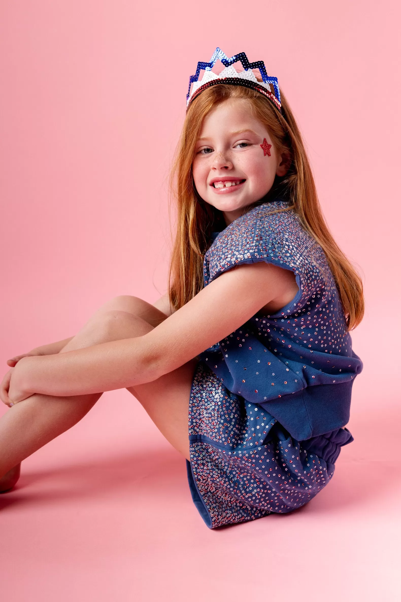 Queen of Sparkles Kids<Kids Blue Stars & Stripes Scatter Short