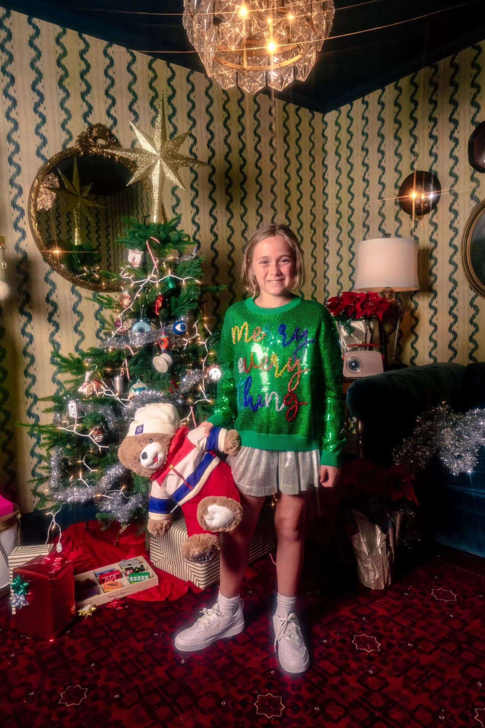 Queen of Sparkles Kids<Kids Full Sequin Merry Everything Sweater Green