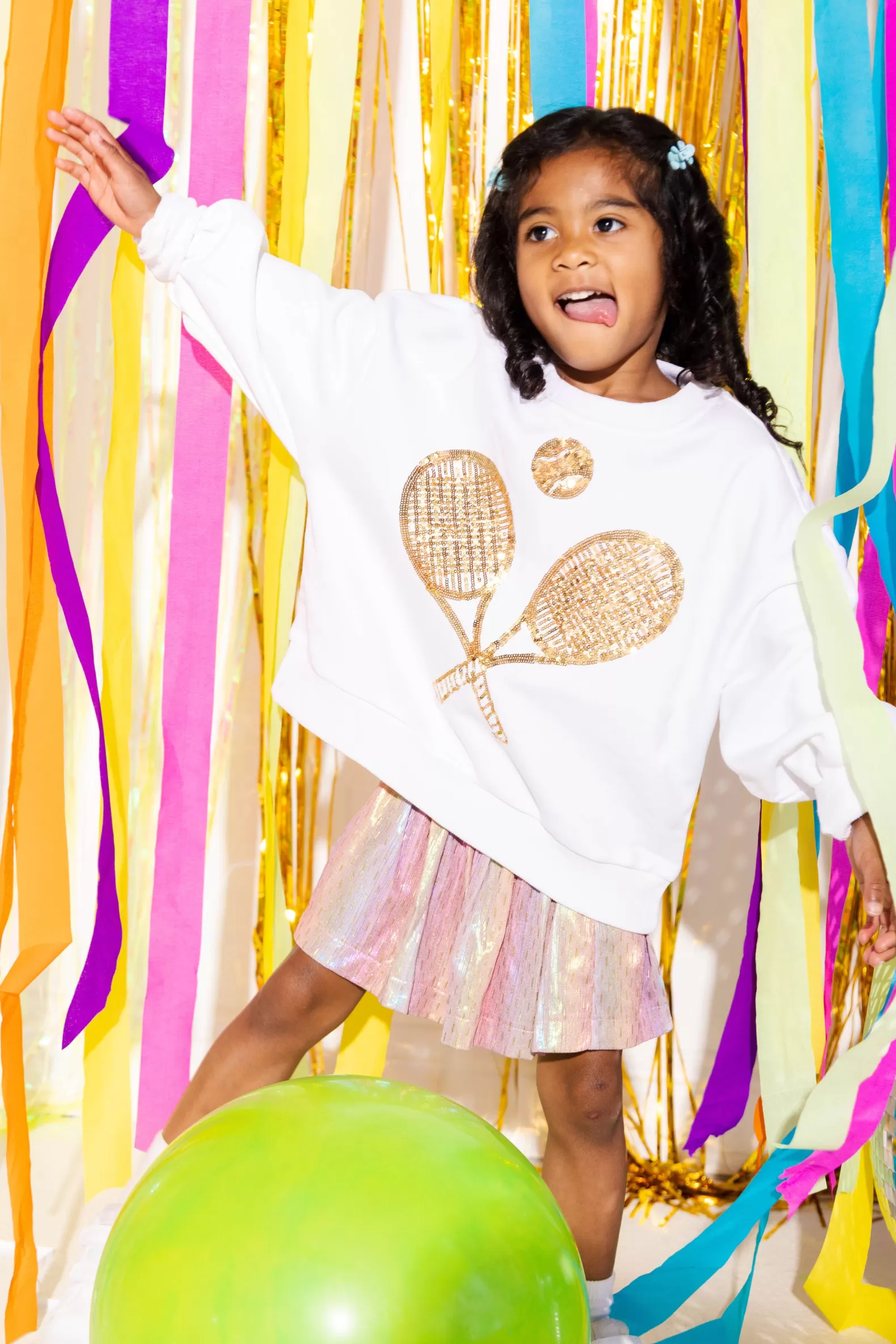 Queen of Sparkles Kids<Kids Gold Tennis Sweatshirt White