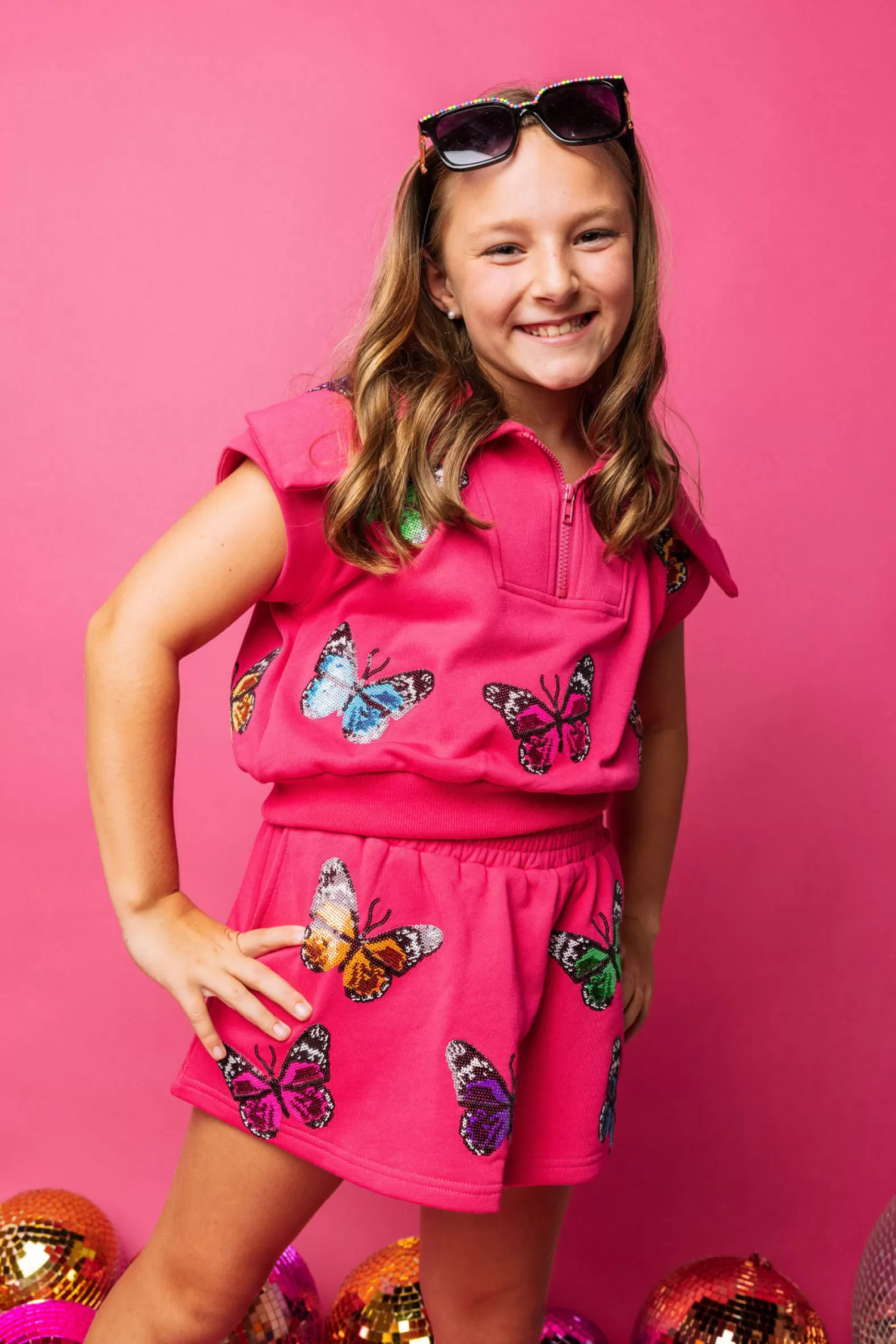 Queen of Sparkles Kids<Kids Multi Butterfly Collar Top Hot Pink