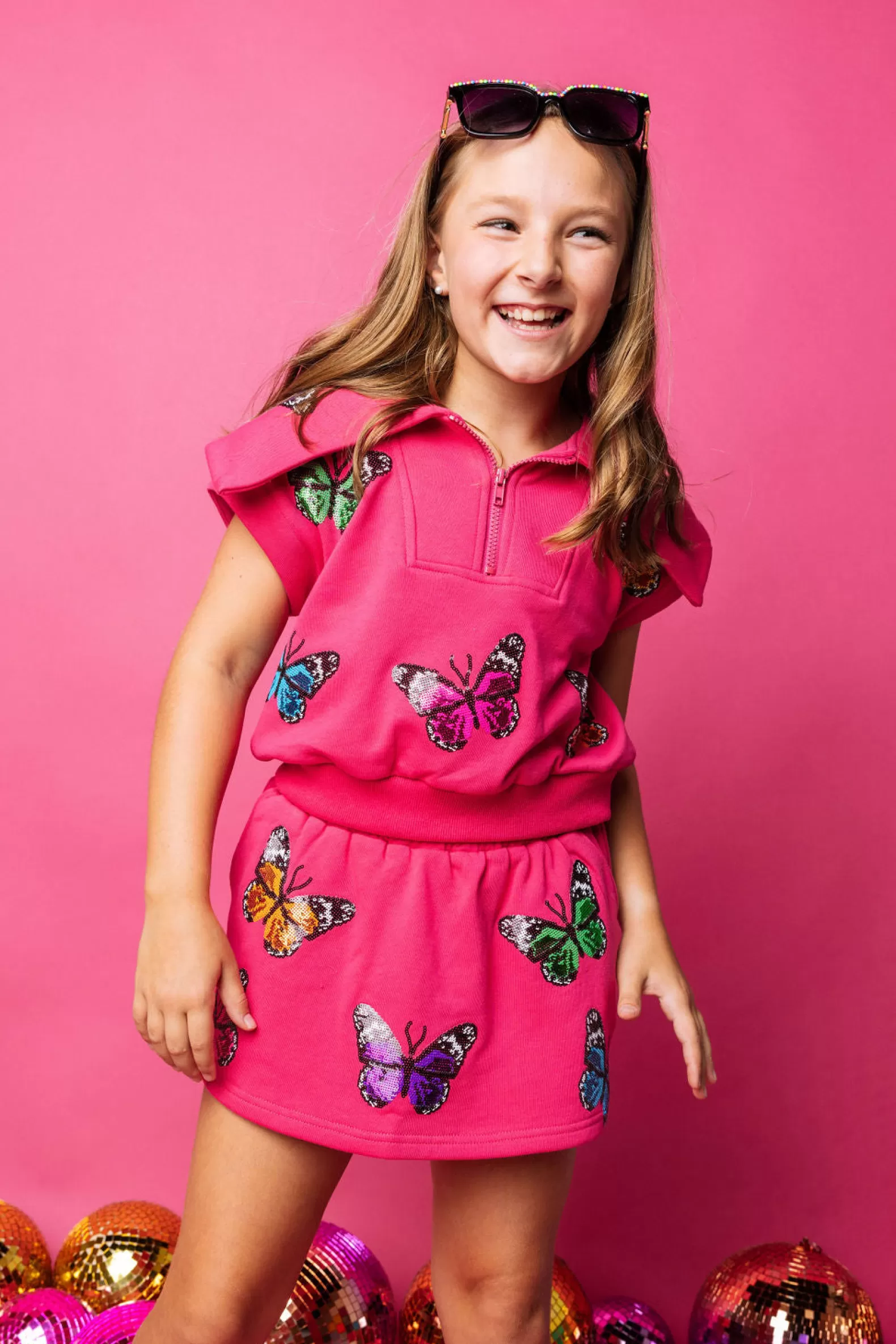 Queen of Sparkles Kids<Kids Multi Butterfly Collar Top Hot Pink