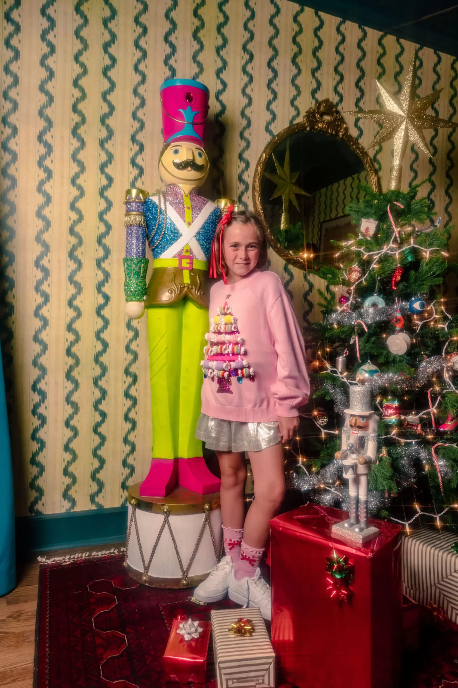 Queen of Sparkles Kids<Kids Knit Bon Bons Christmas Tree Sweater Light Pink