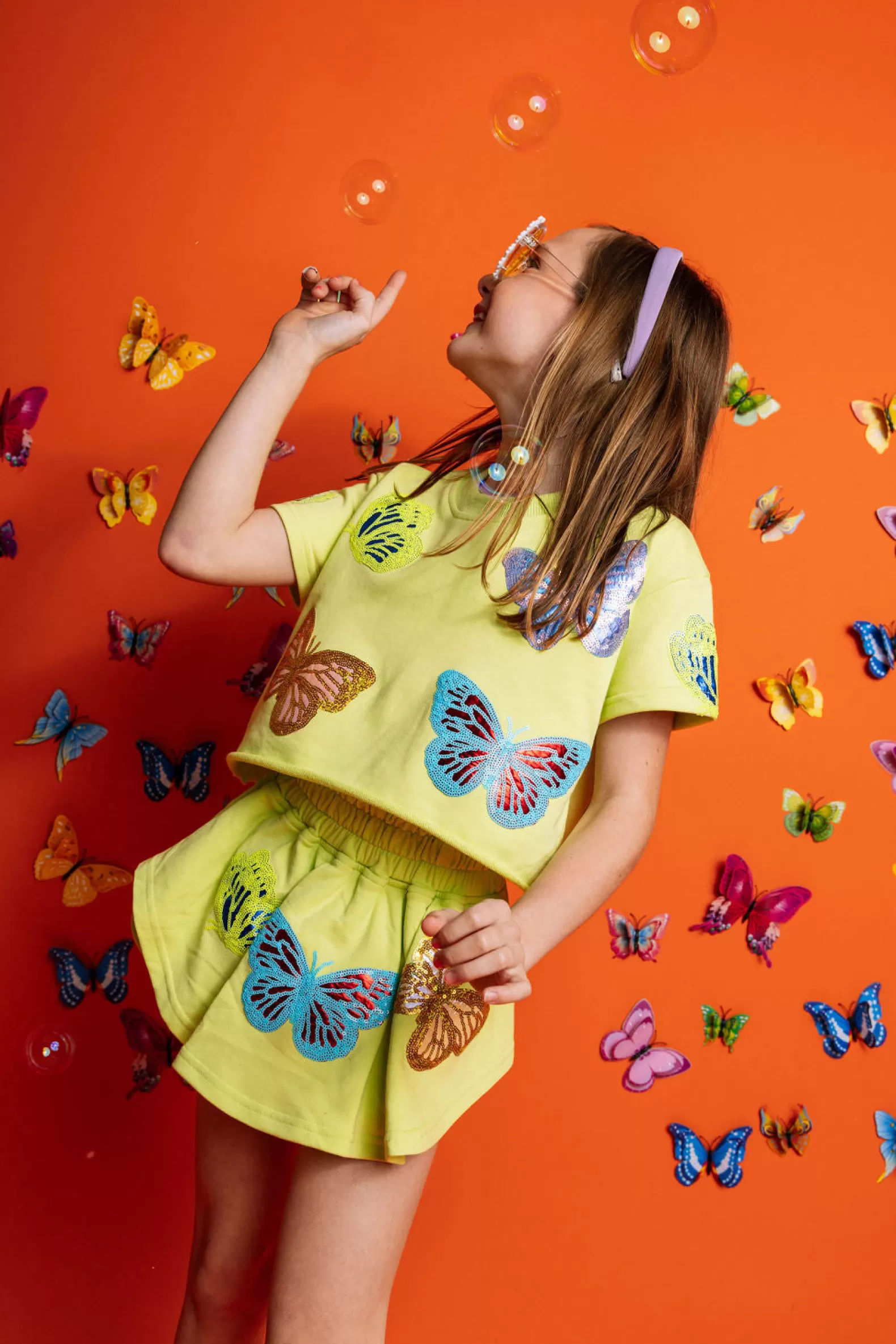 Queen of Sparkles Kids<Kids Scattered Butterfly Skort Lime Green