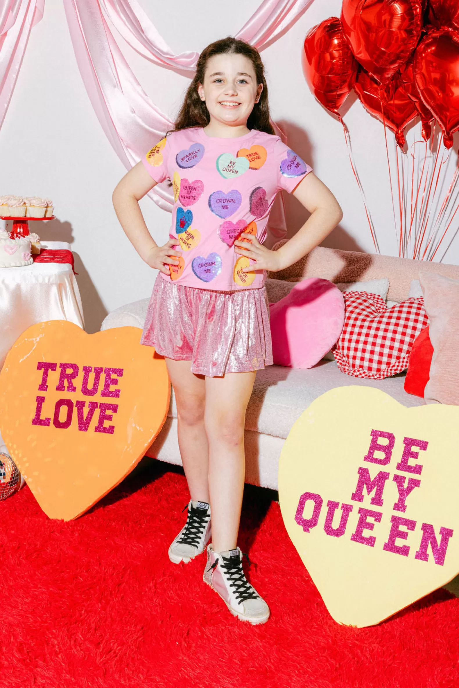 Queen of Sparkles Kids<Kids Sequin Candy Heart Tee Magenta