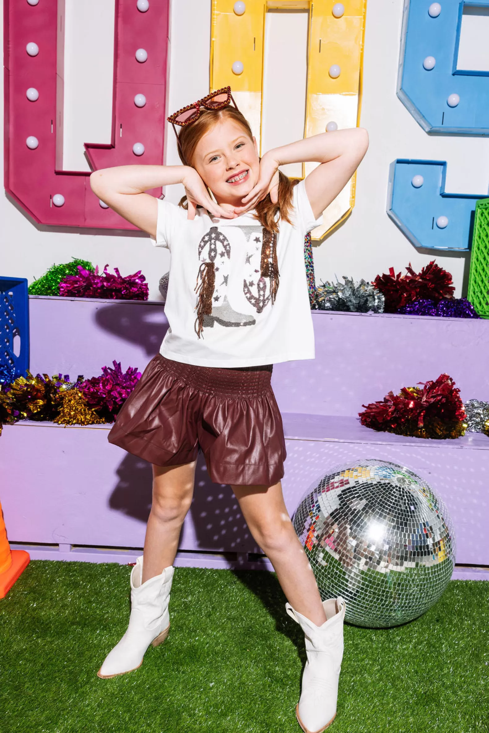 Queen of Sparkles Kids<Kids Leather Swing Shorts Maroon