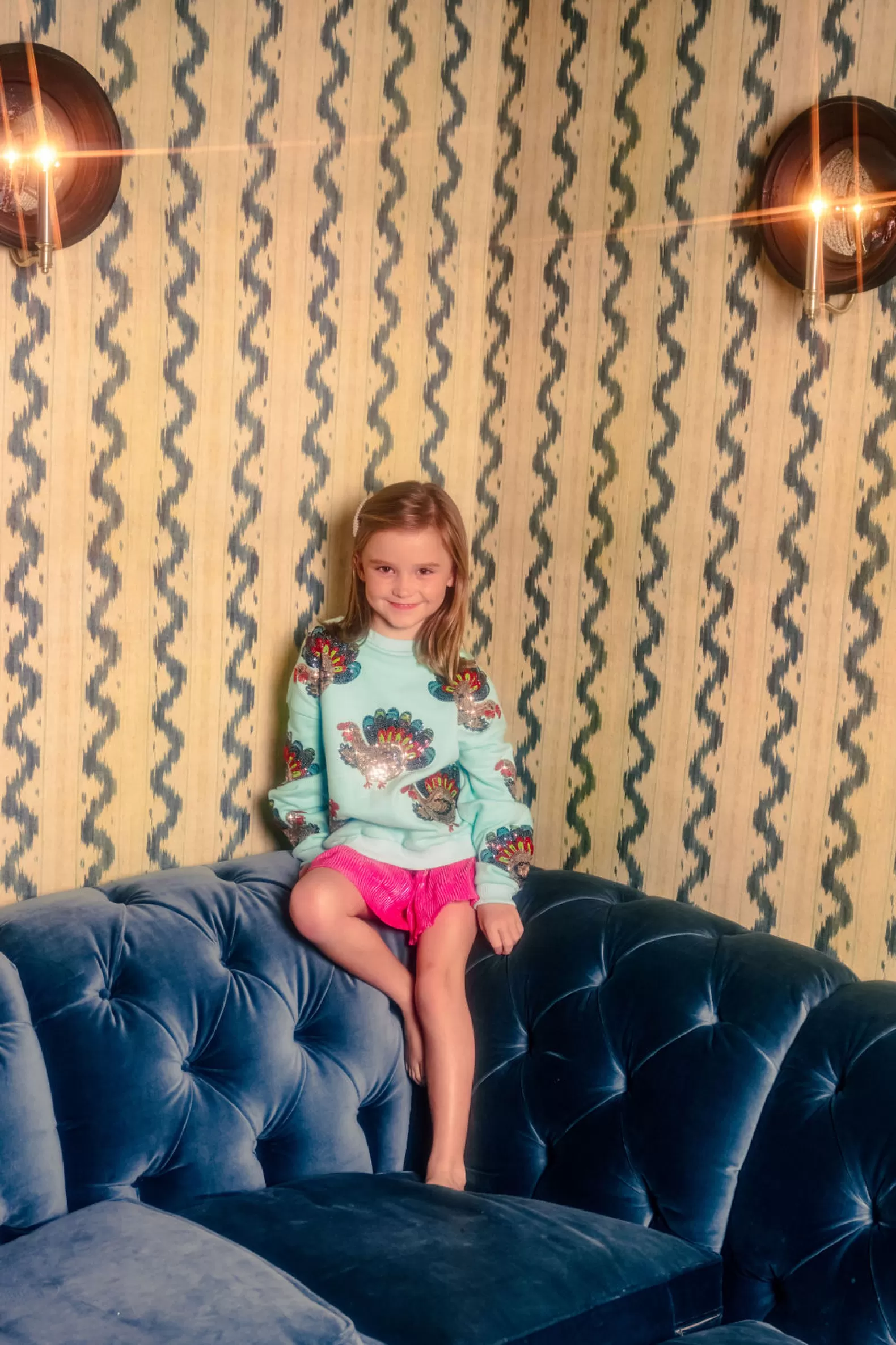 Queen of Sparkles Kids<Kids Beaded Turkeys All Over Sweatshirt Mint