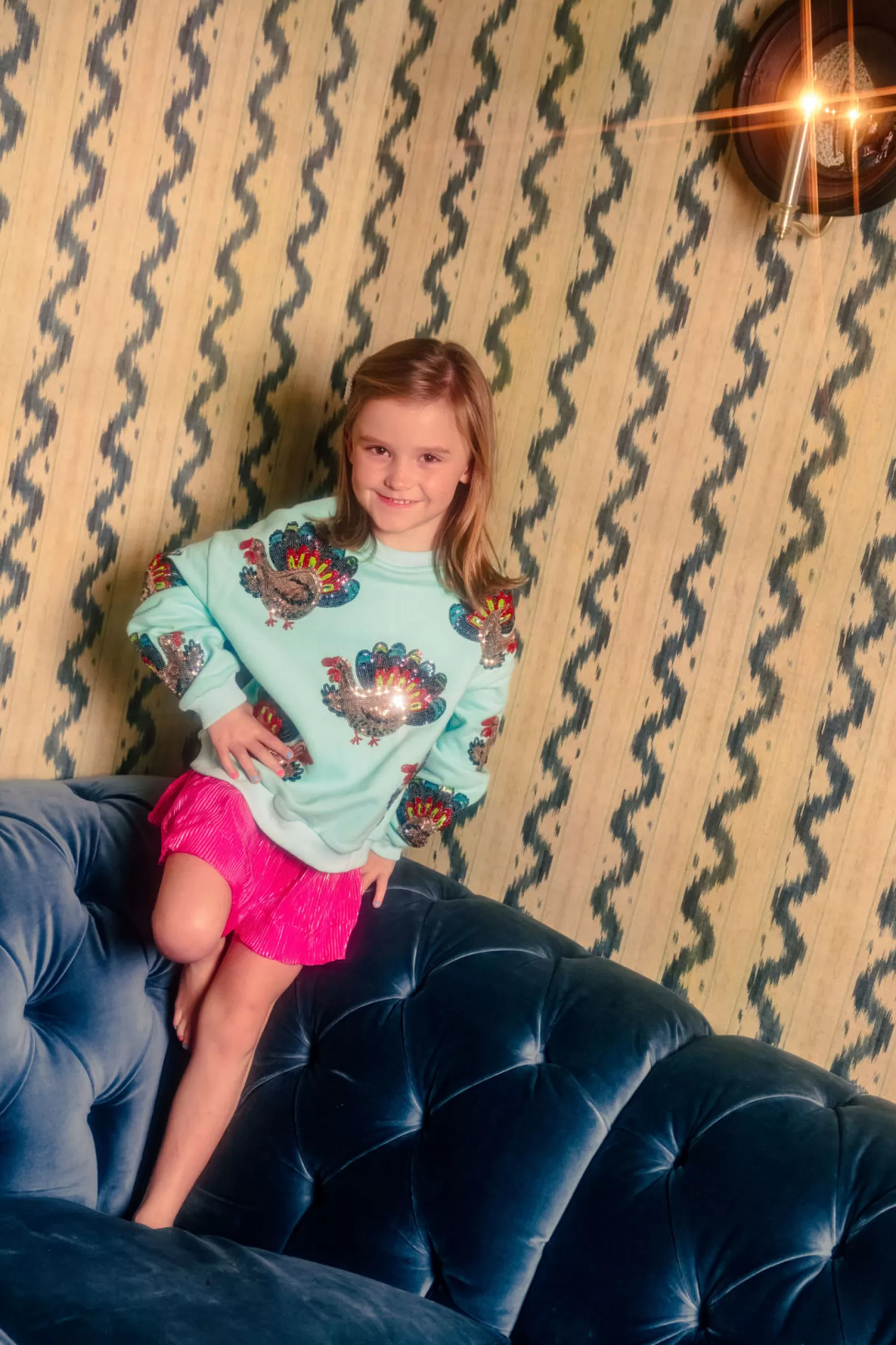 Queen of Sparkles Kids<Kids Beaded Turkeys All Over Sweatshirt Mint