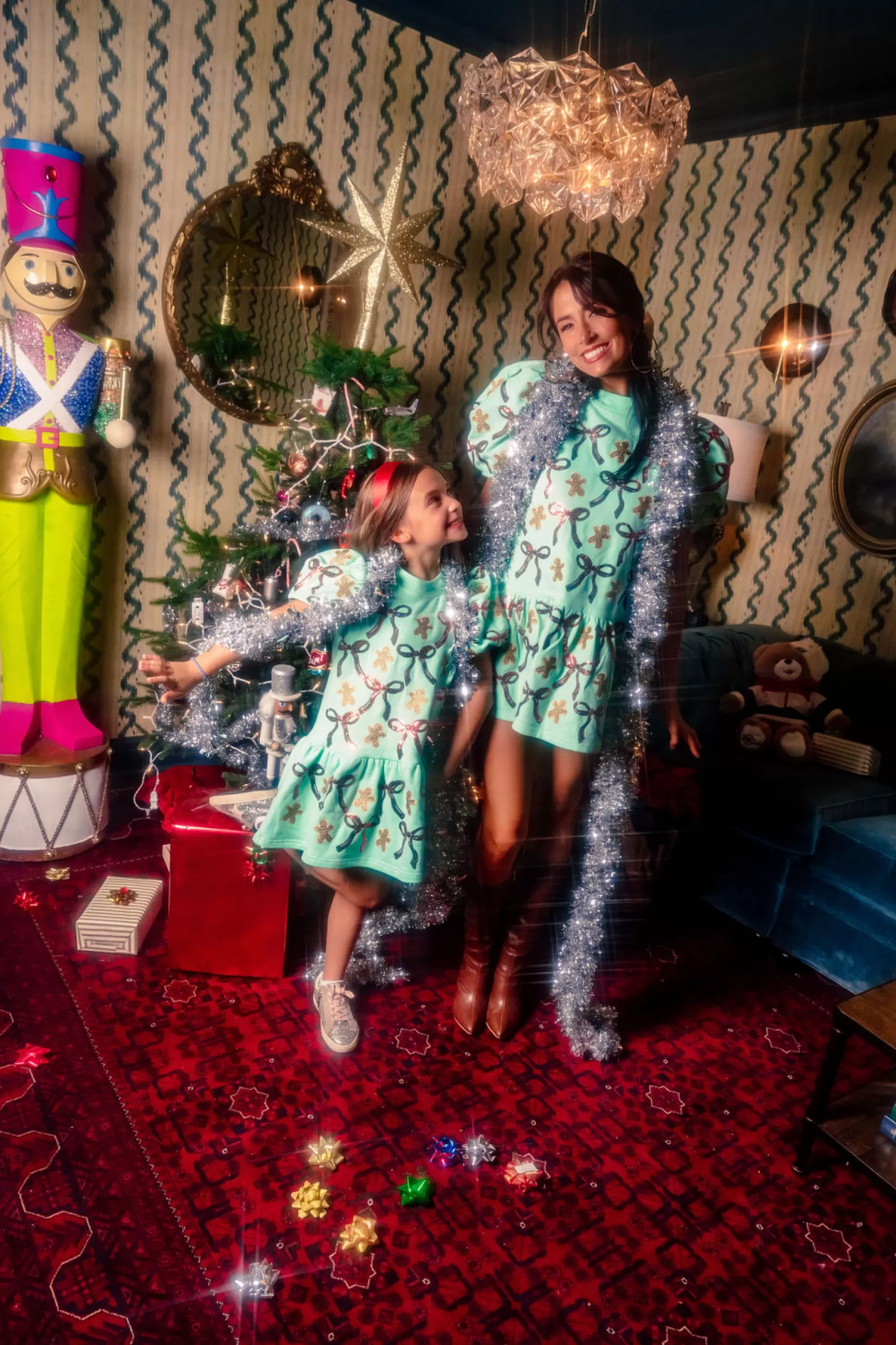 Queen of Sparkles Kids<Kids Gingerbread Men & Bows Dress Mint Green