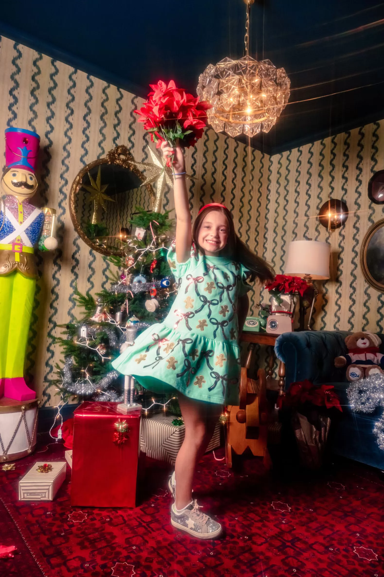 Queen of Sparkles Kids<Kids Gingerbread Men & Bows Dress Mint Green