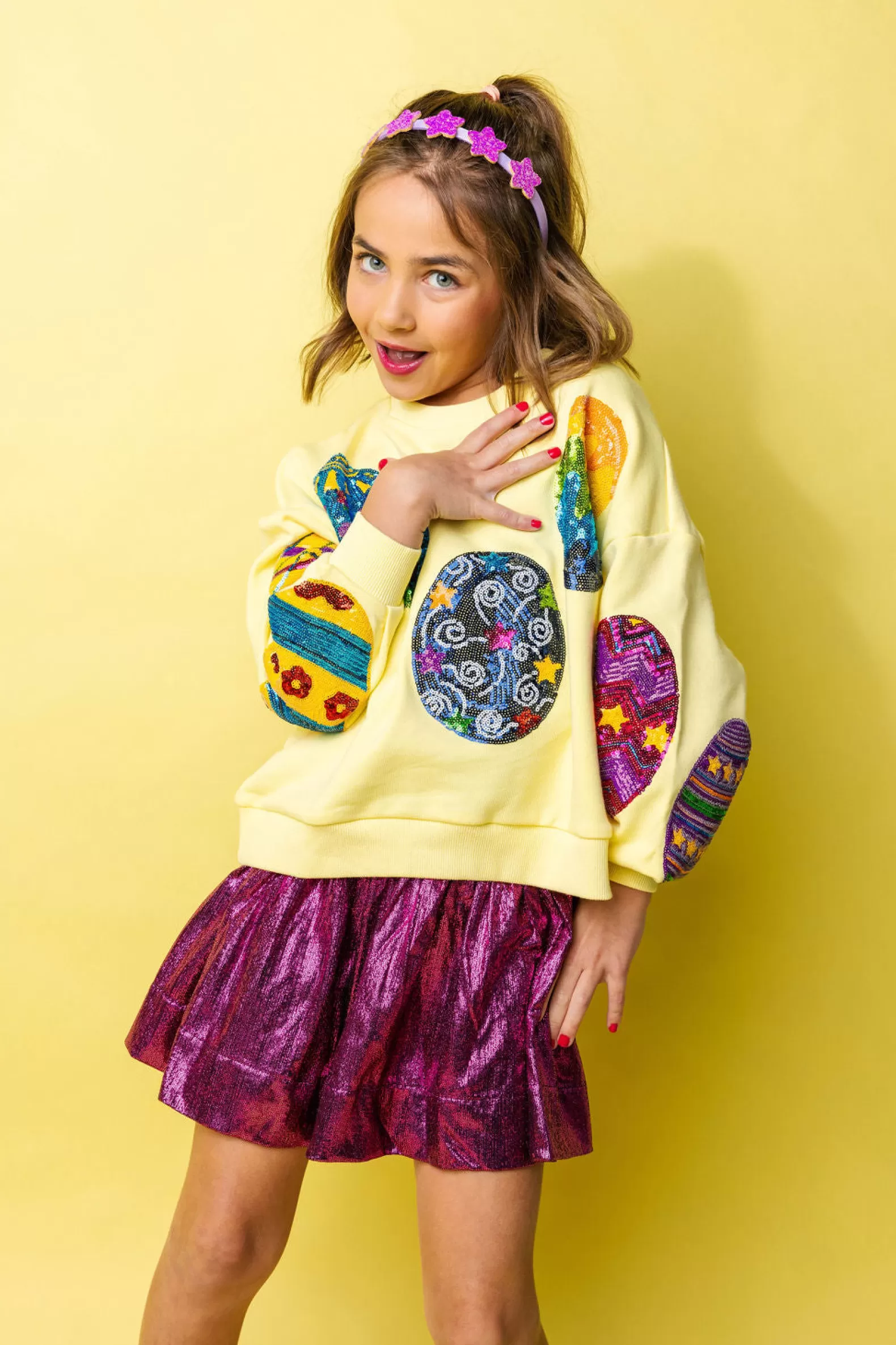 Queen of Sparkles Kids<Kids Pale Easter Egg Sweatshirt Yellow