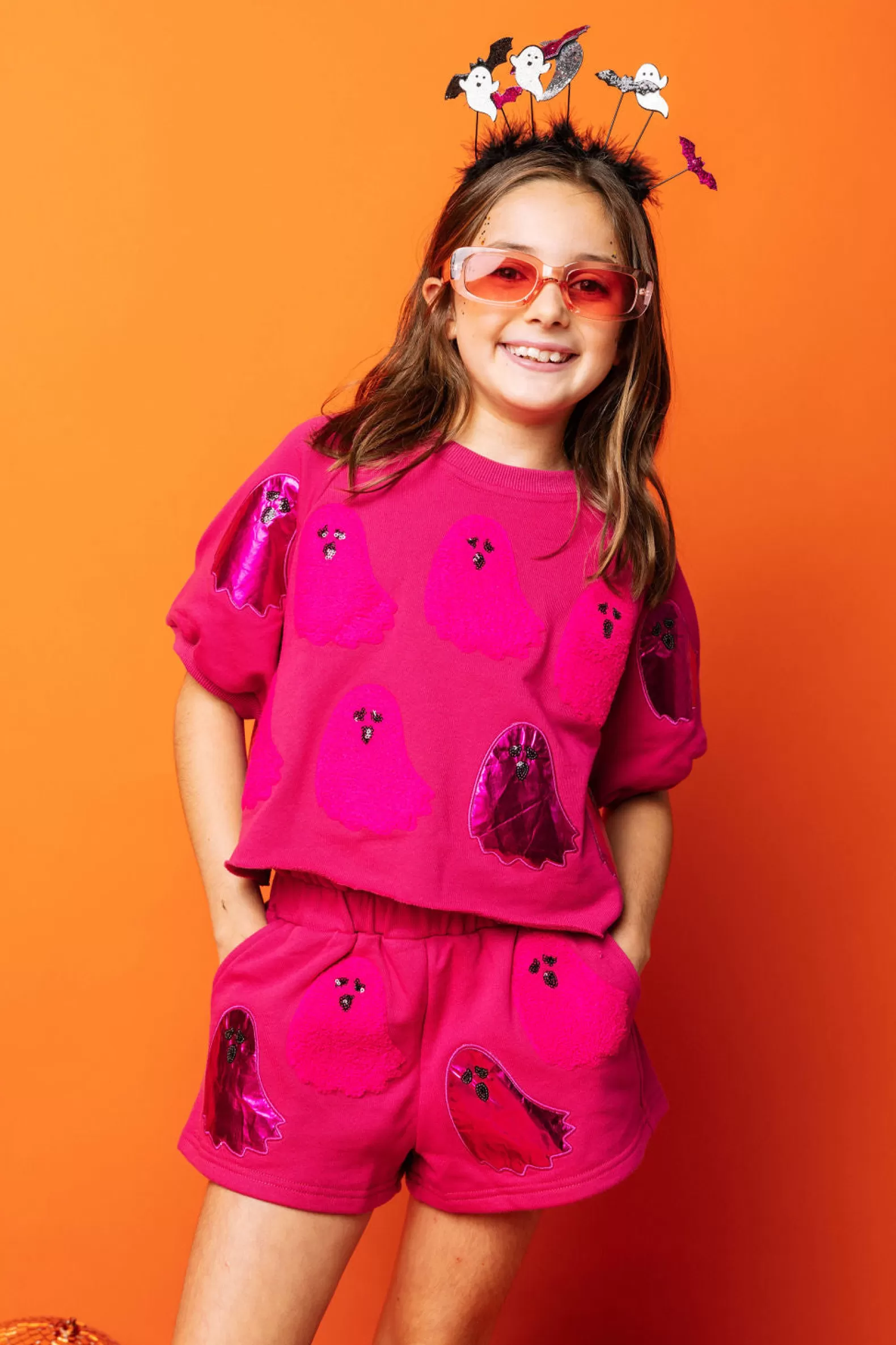 Queen of Sparkles Kids<Kids Pink Fuzzy Ghost Shorts FK24201