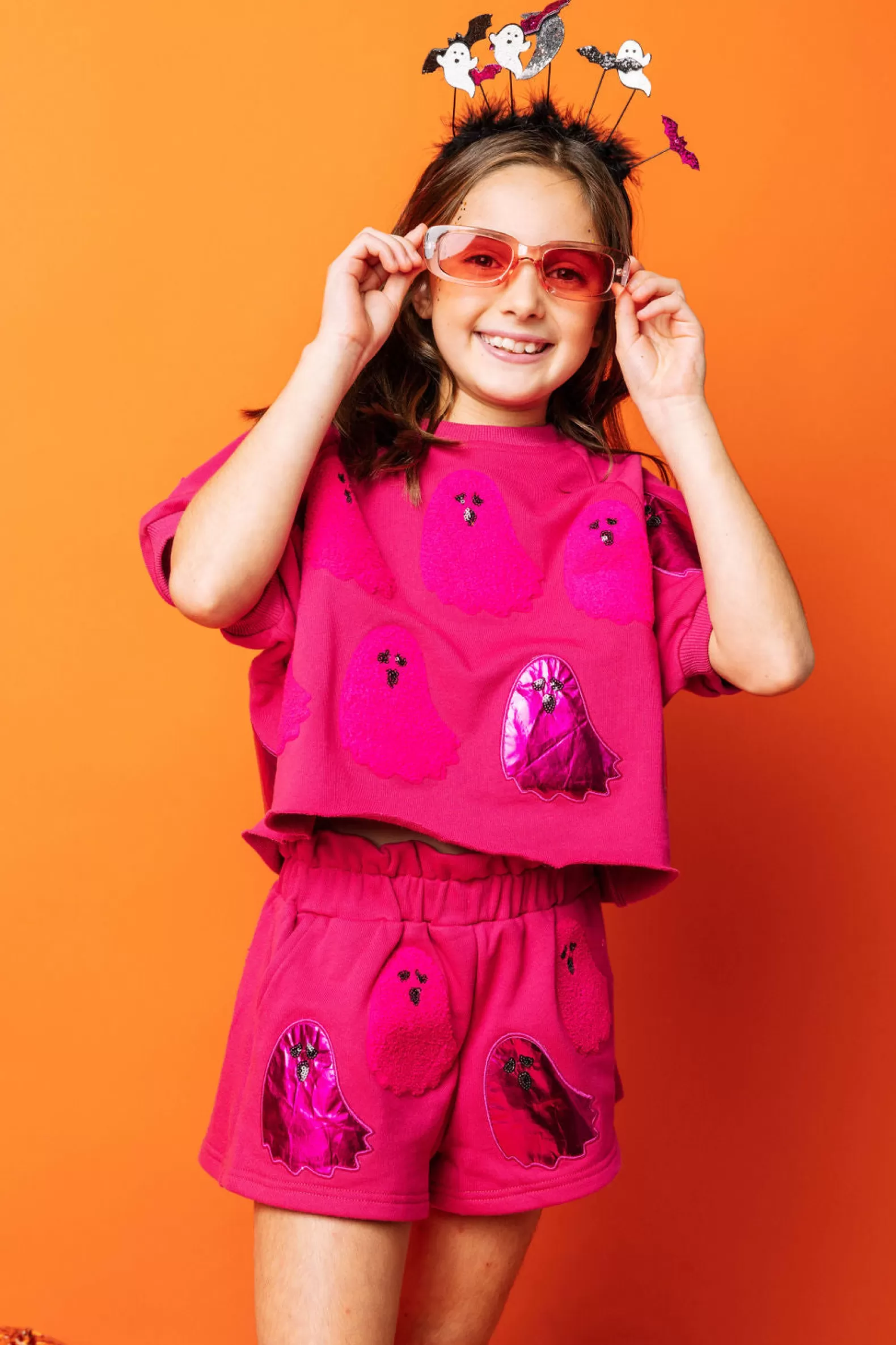 Queen of Sparkles Kids<Kids Fuzzy Ghost Top Pink