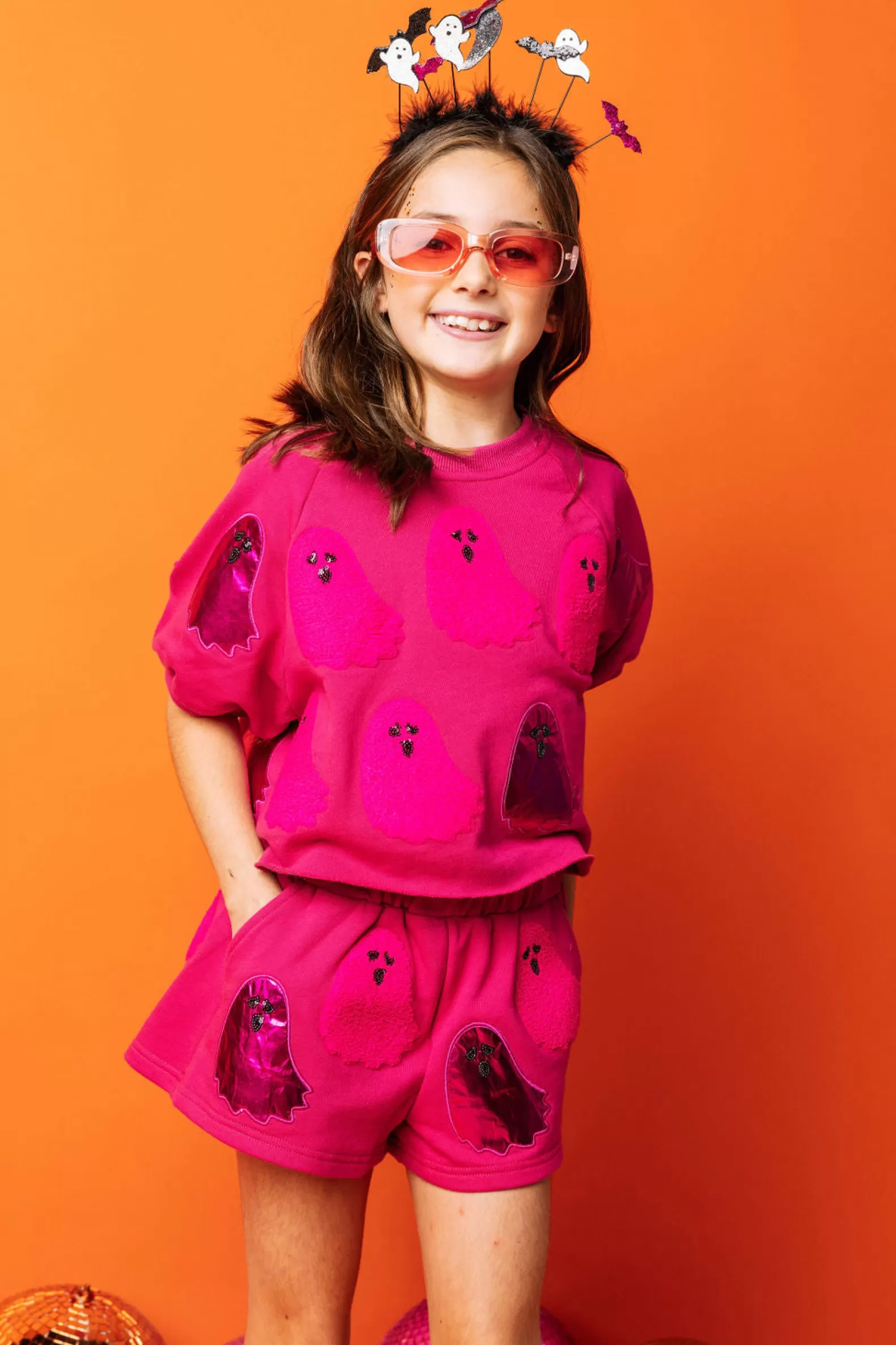 Queen of Sparkles Kids<Kids Fuzzy Ghost Top Pink
