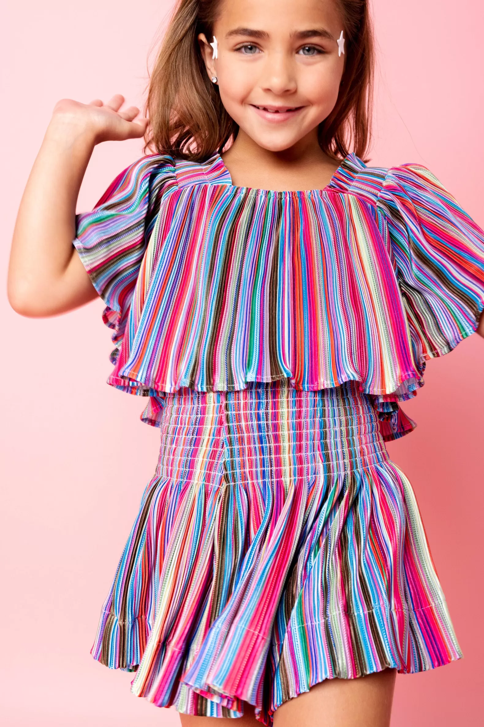 Queen of Sparkles Kids<Kids Red Rainbow Stripe Flutter Top