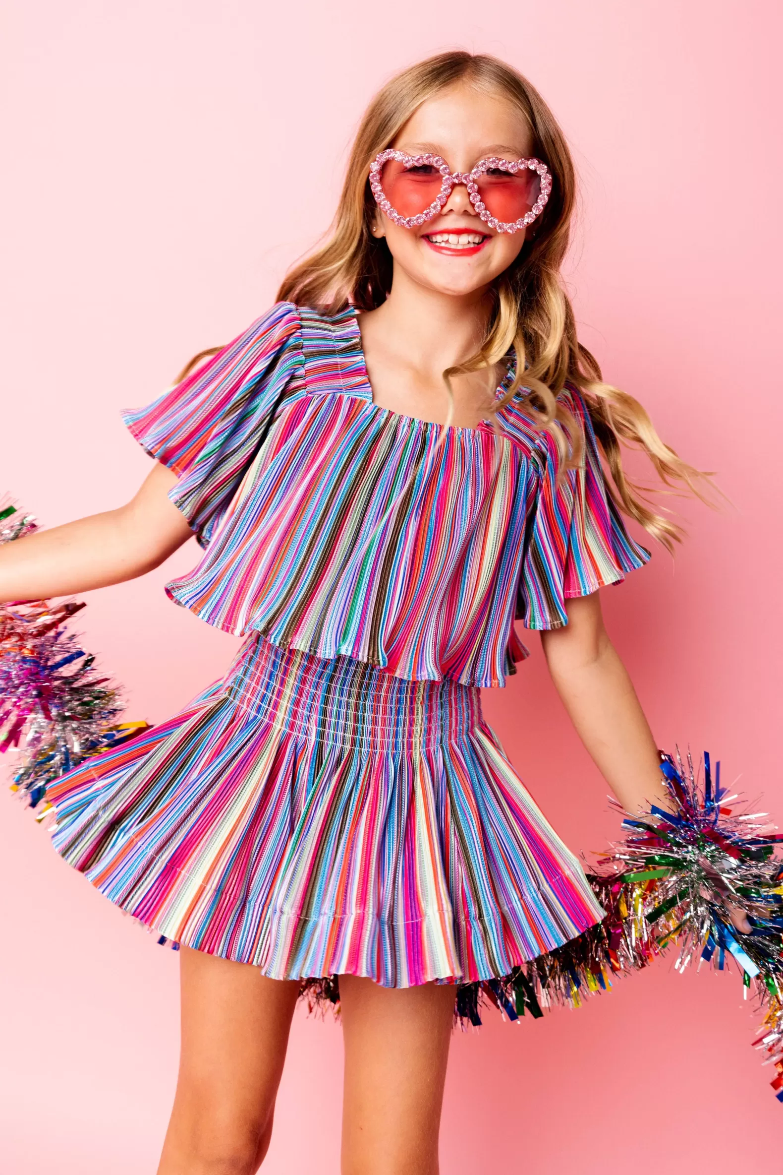 Queen of Sparkles Kids<Kids Red Rainbow Stripe Flutter Top