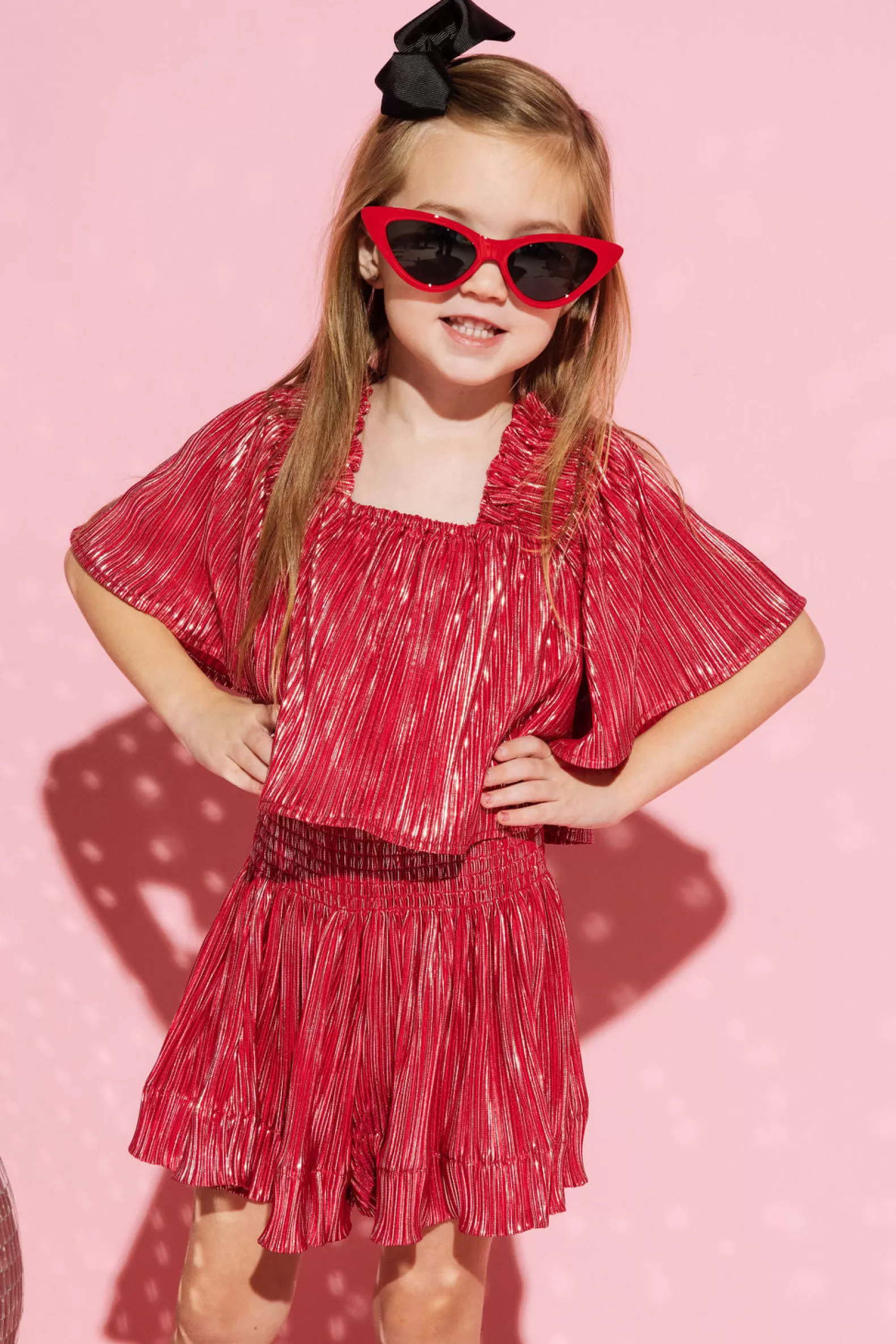 Queen of Sparkles Kids<Kids Red/Silver Pleat Flutter Top