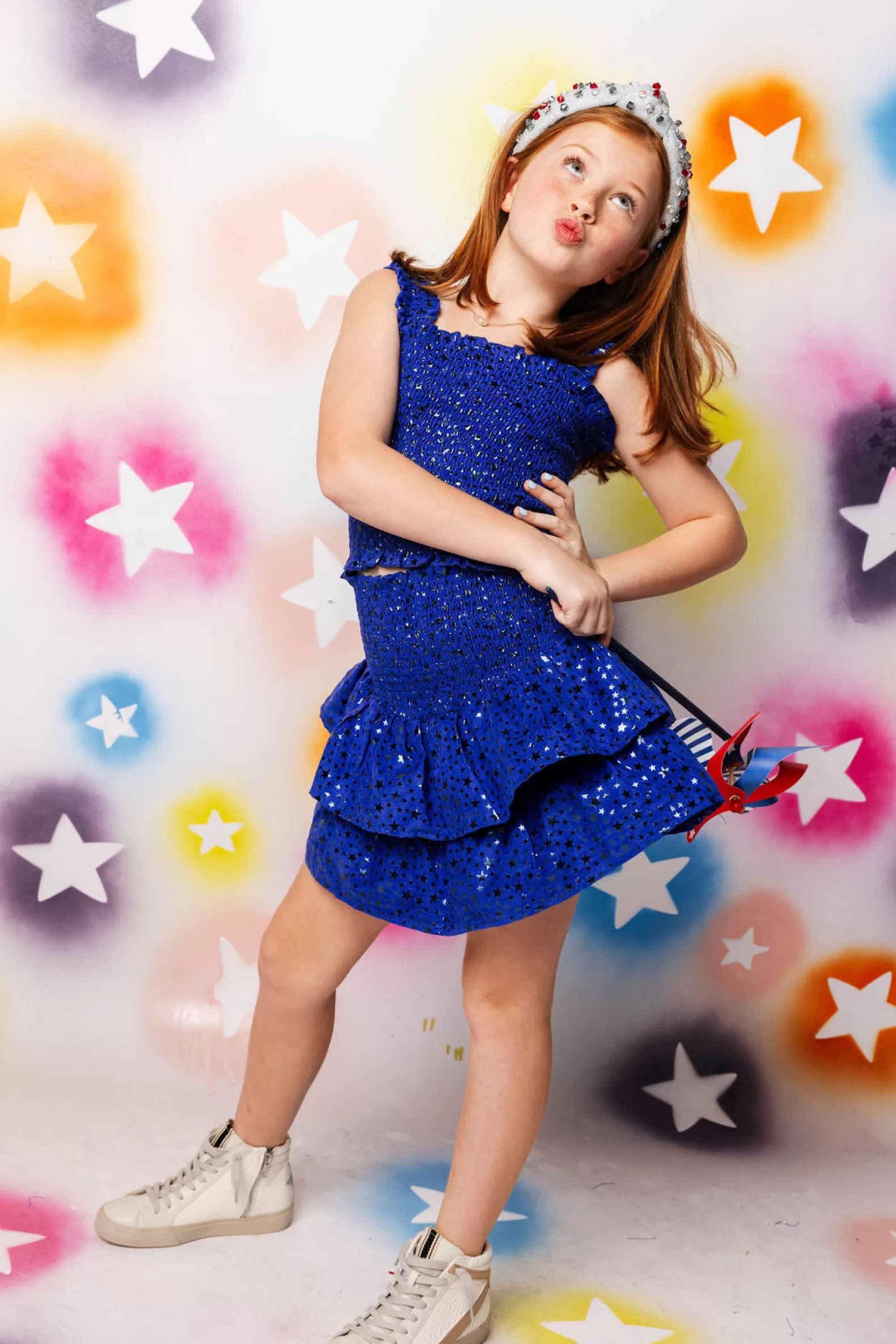 Queen of Sparkles Kids<Kids Royal Star Smocked Tank Royal Blue