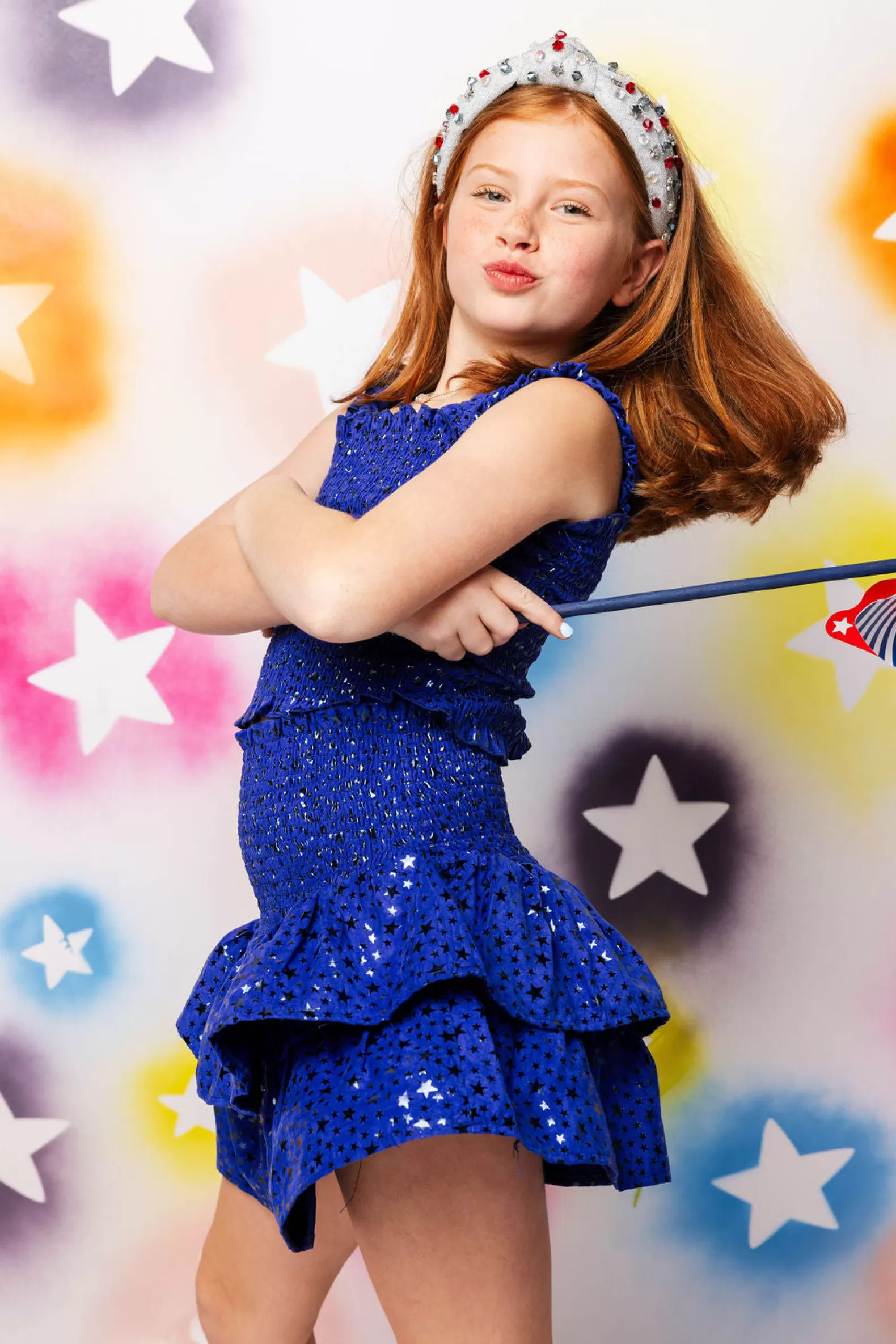 Queen of Sparkles Kids<Kids Royal Star Smocked Tank Royal Blue