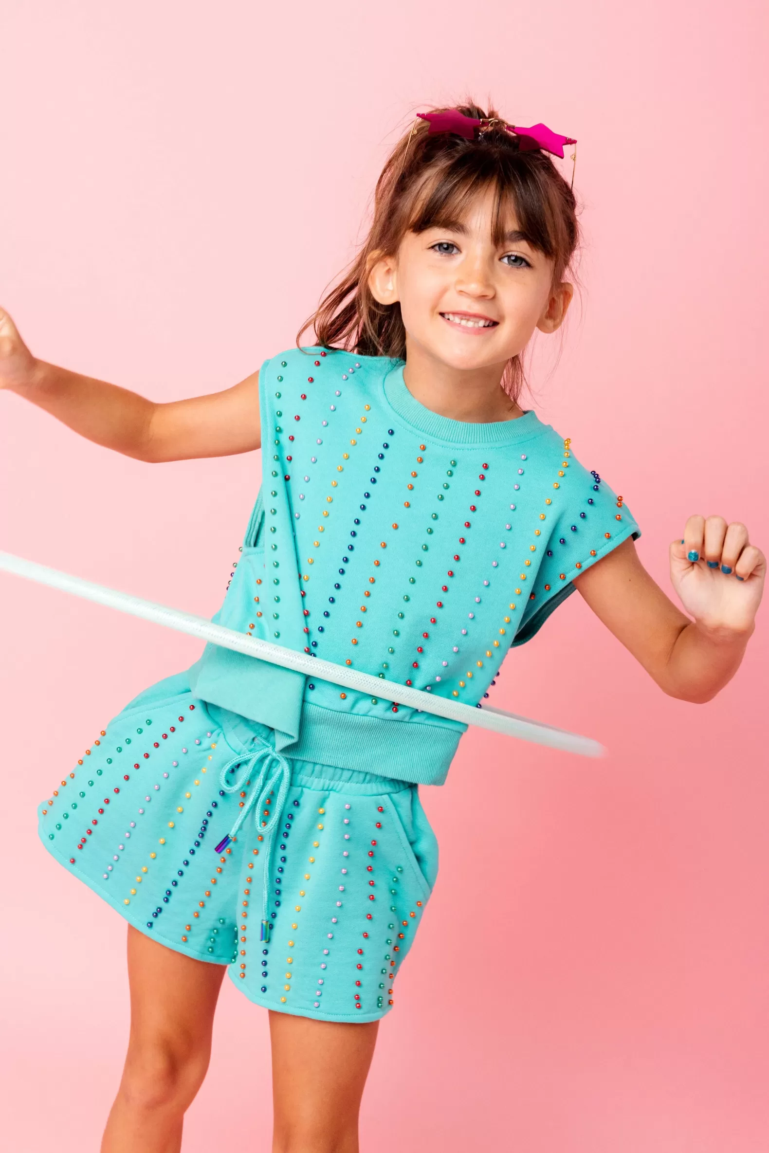 Queen of Sparkles Kids<Kids Seafoam Pearl Stripe Short