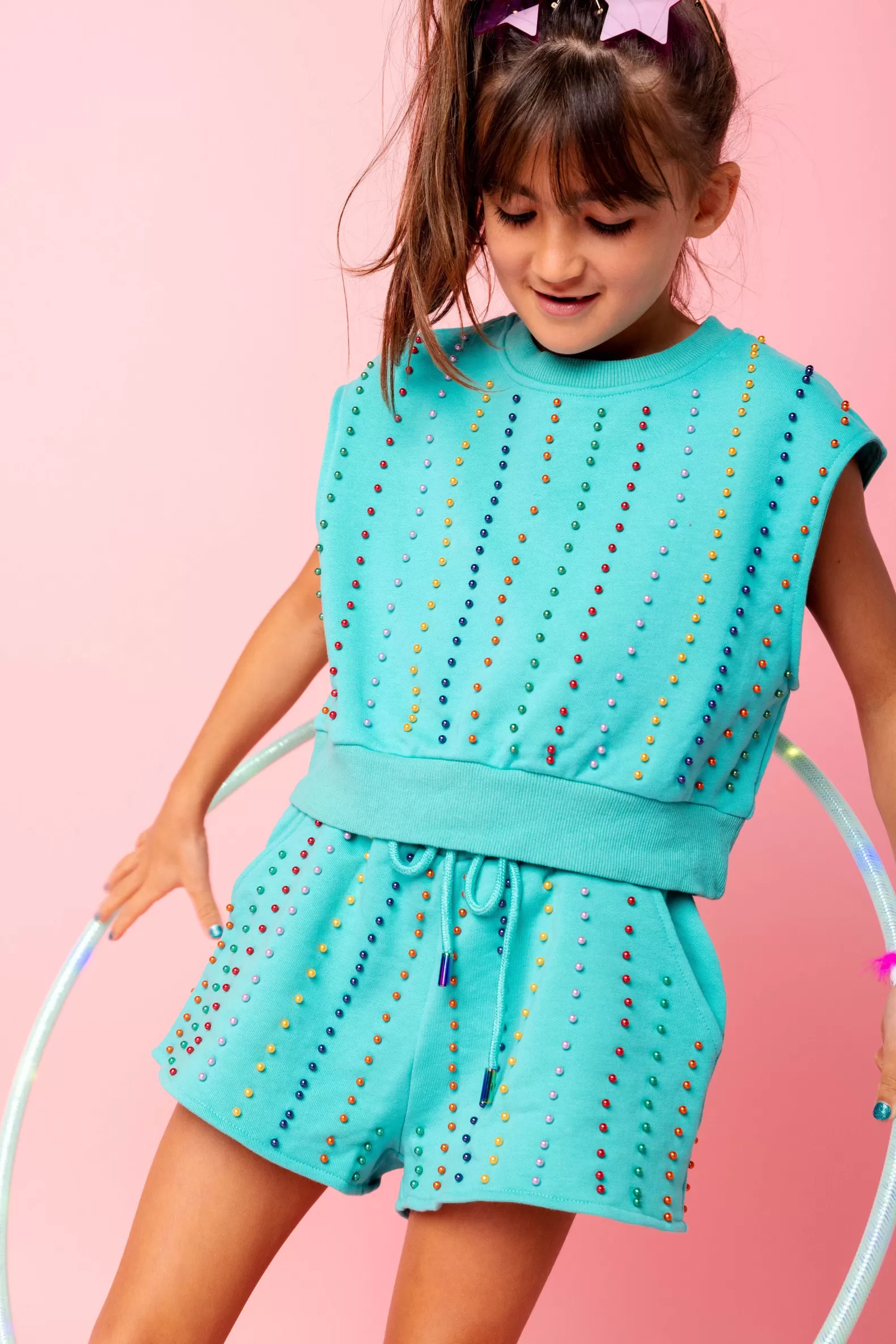 Queen of Sparkles Kids<Kids Seafoam Pearl Stripe Short