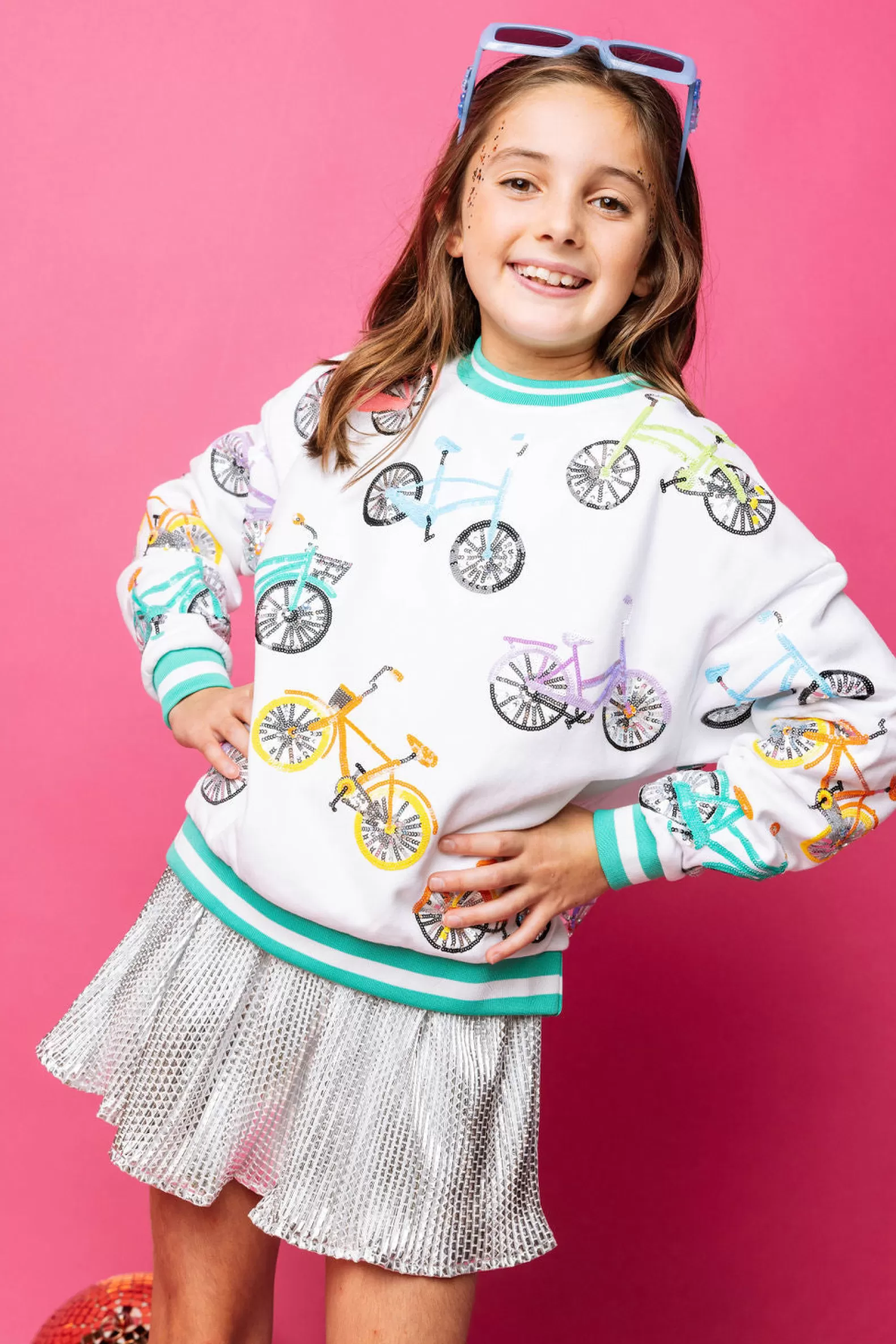 Queen of Sparkles Kids<Kids Bike Sweatshirt with Aqua Sport Stripe White