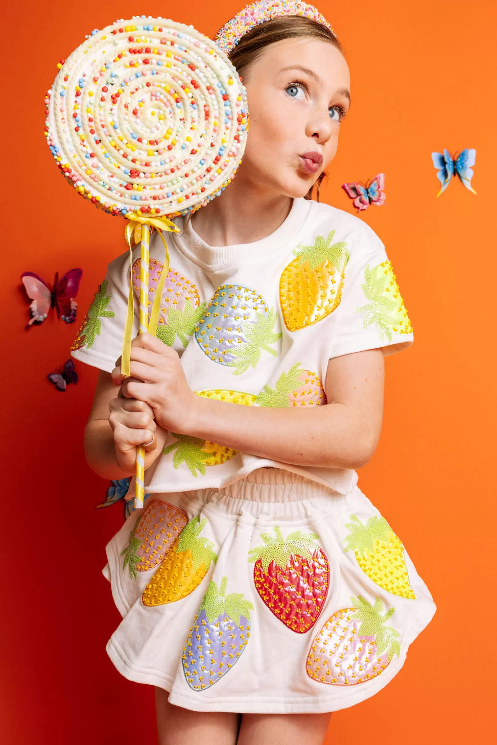 Queen of Sparkles Kids<Kids Metallic Strawberry Skort White