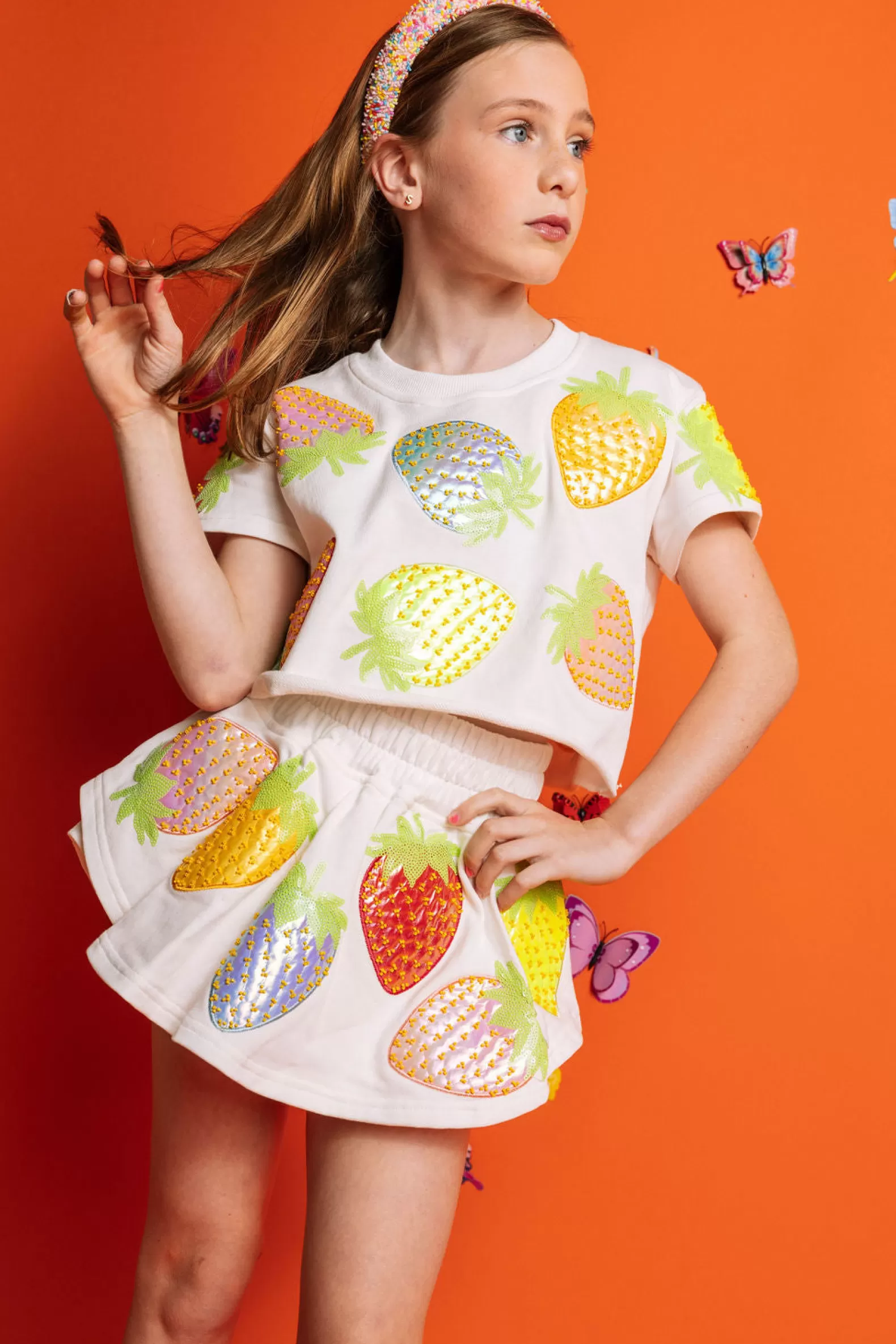 Queen of Sparkles Kids<Kids Metallic Strawberry Top White