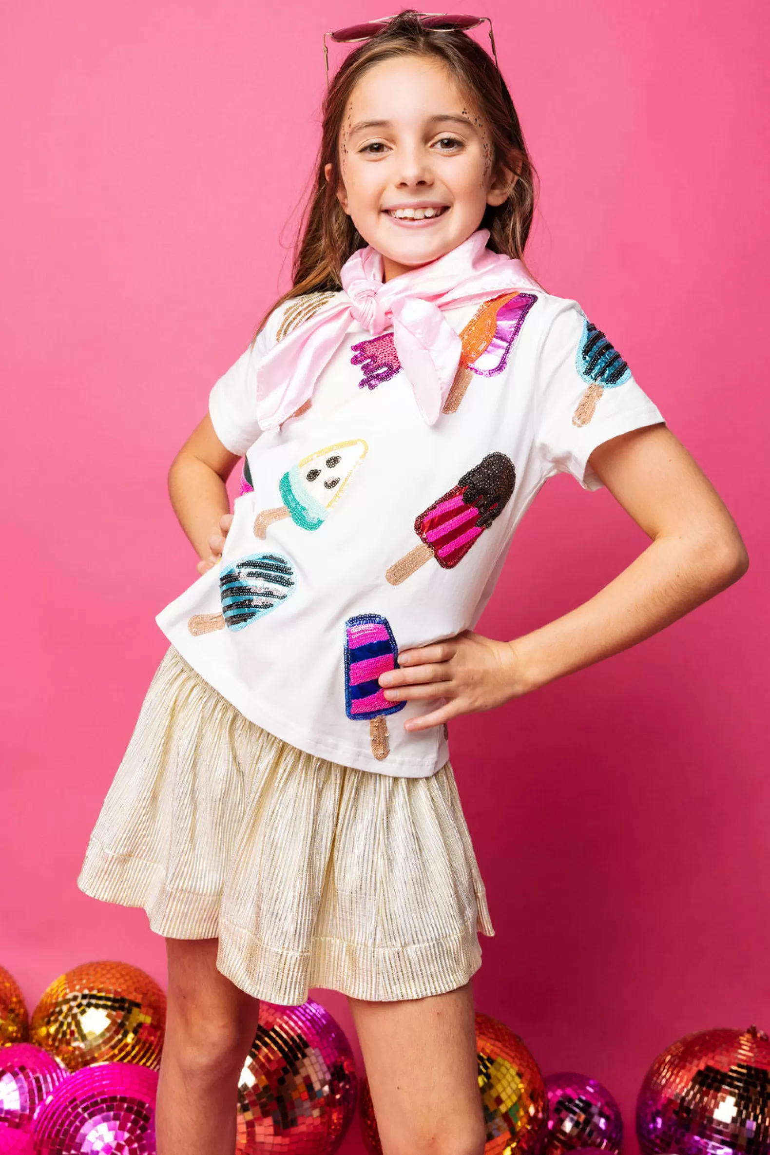 Queen of Sparkles Kids<Kids Scattered Multi Color Popsicle Tee White