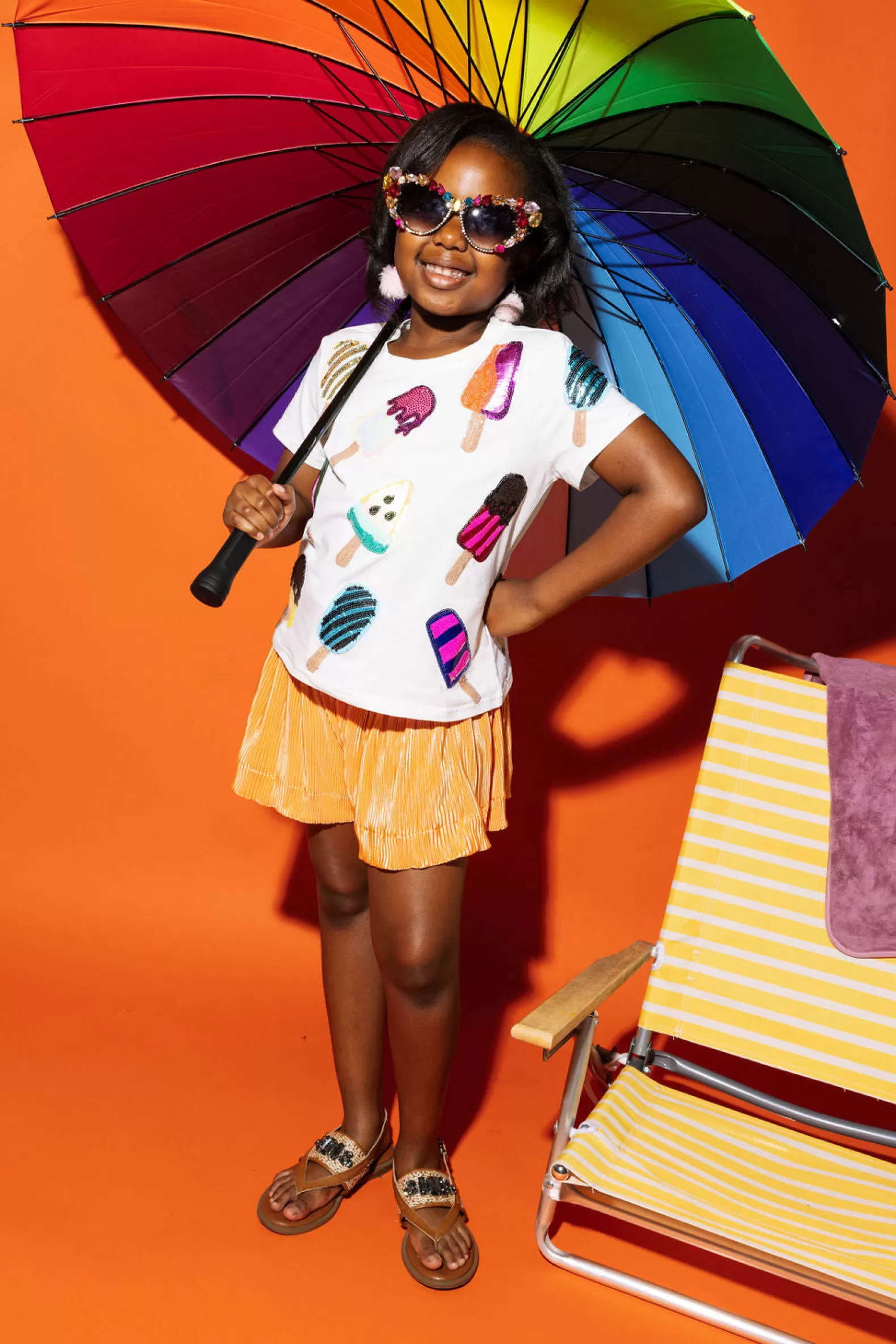 Queen of Sparkles Kids<Kids Scattered Multi Color Popsicle Tee White