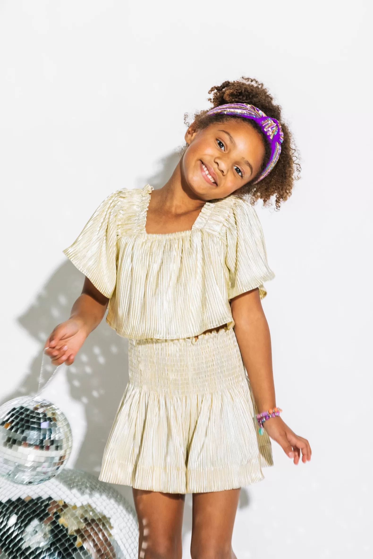 Queen of Sparkles Kids<Kids Yellow/Silver Ribbed Flutter Top