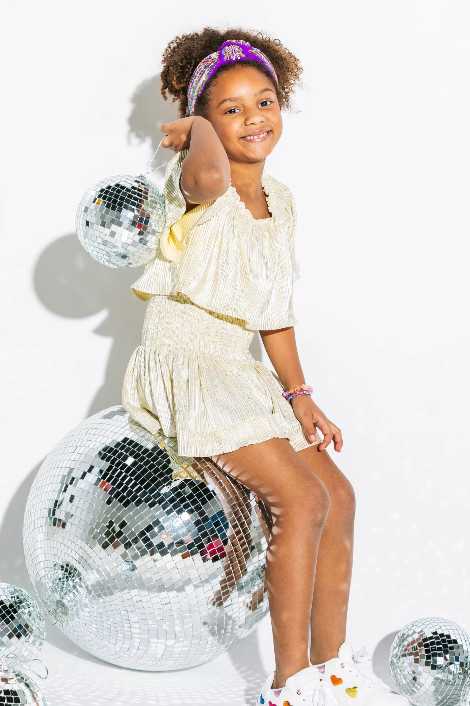 Queen of Sparkles Kids<Kids Yellow/Silver Ribbed Flutter Top