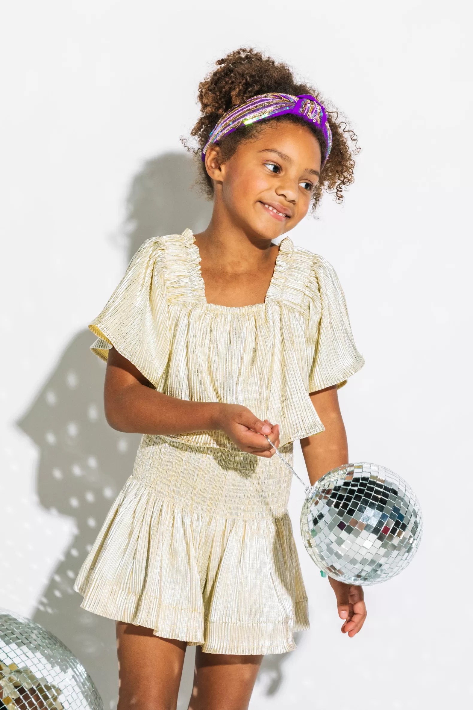 Queen of Sparkles Kids<Kids Yellow/Silver Ribbed Swing Shorts