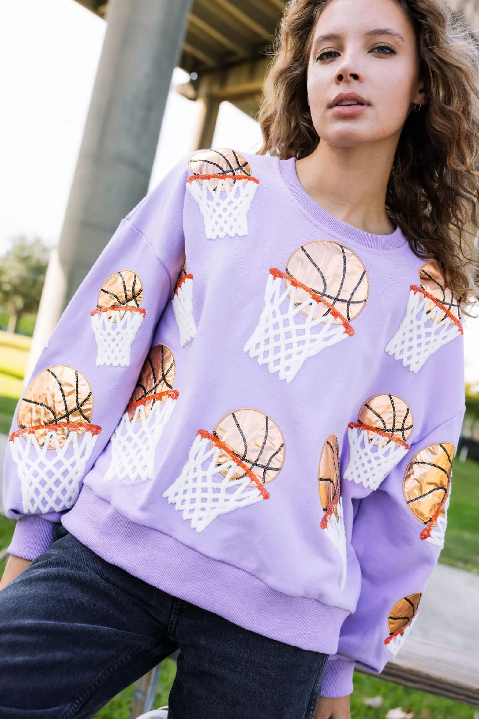 Queen of Sparkles Sweatshirts<Basketball Hoop Sweatshirt Lavender