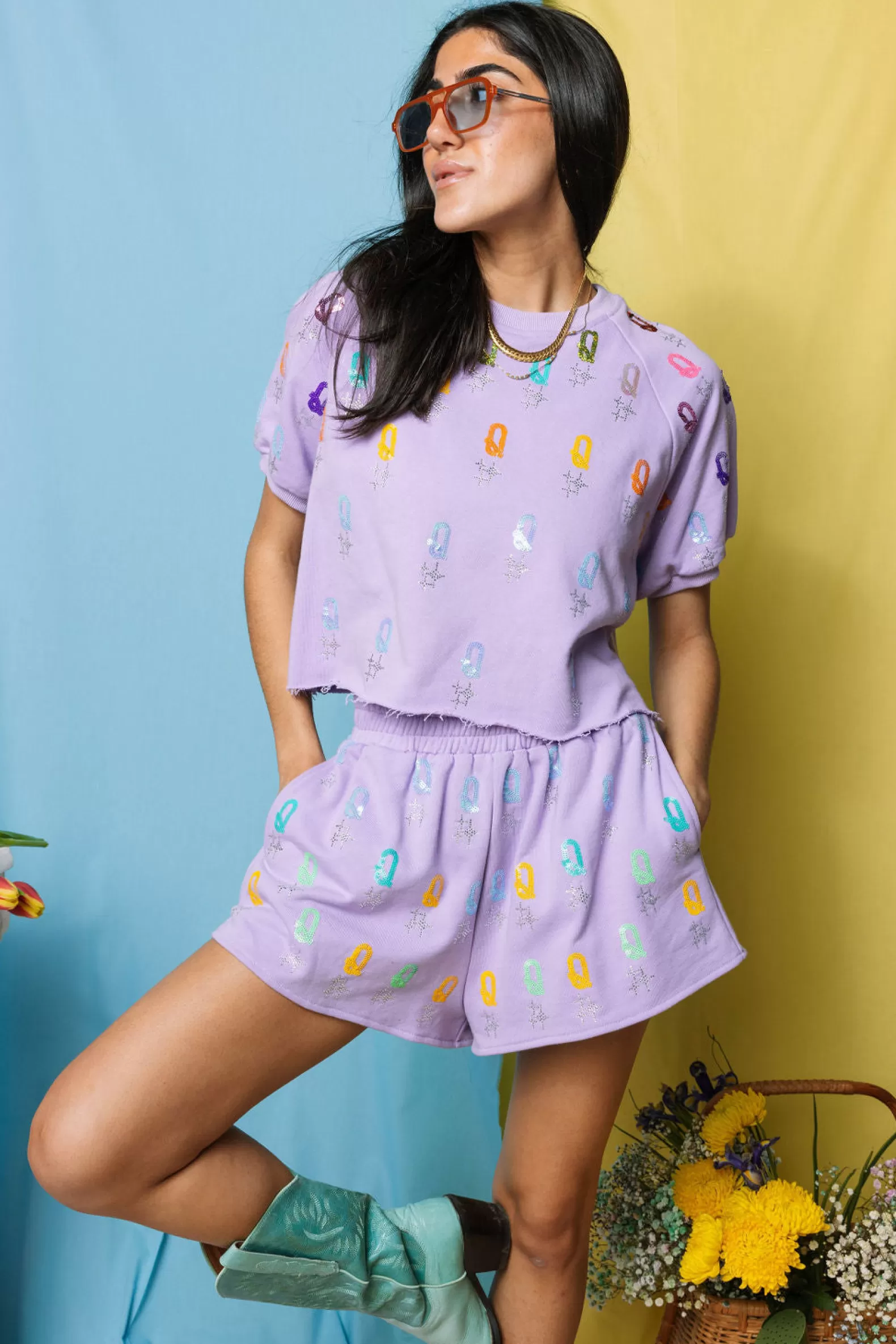 Queen of Sparkles Tops | Sets<'Q' All Over Top Lavender