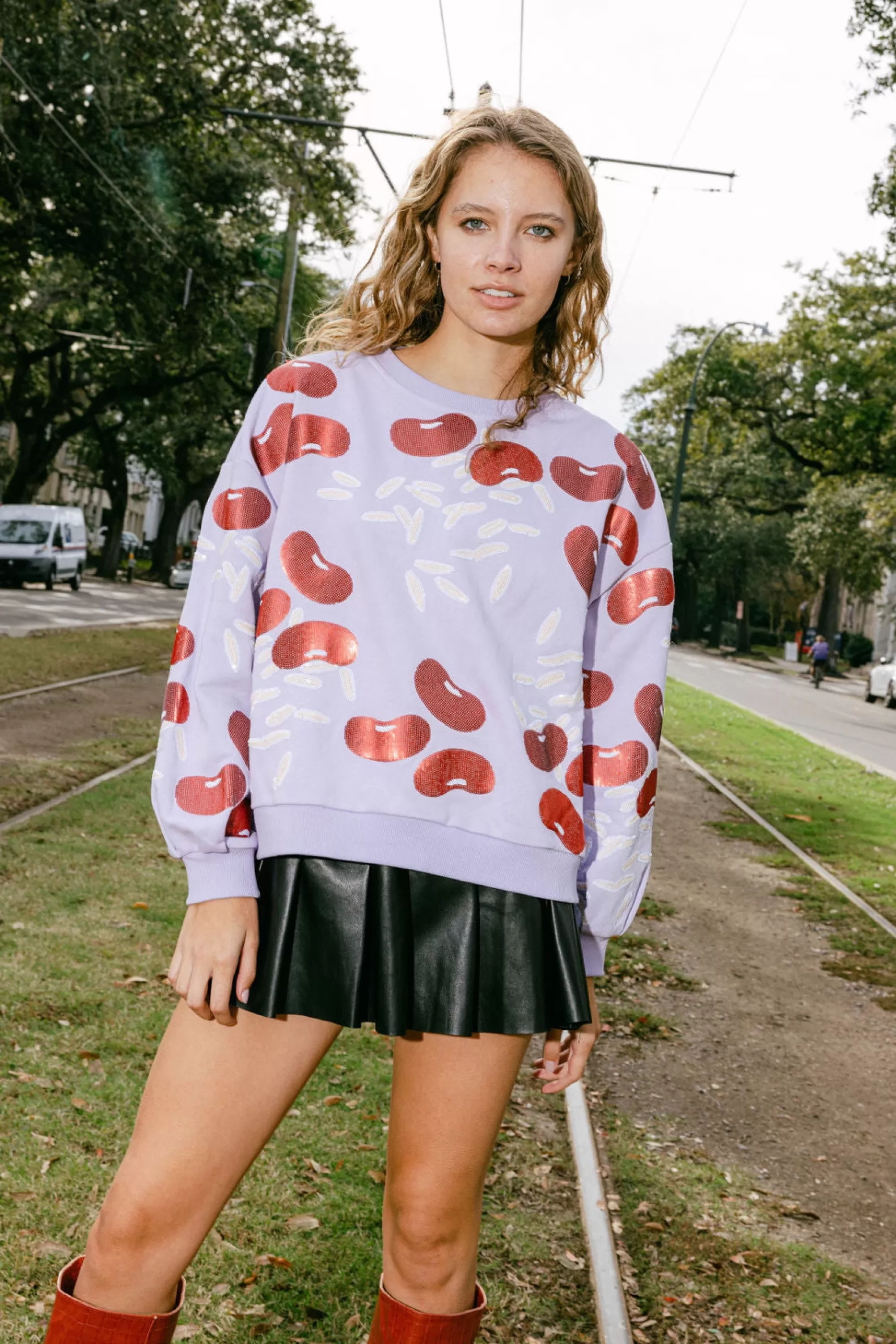 Queen of Sparkles Sweatshirts<Red Beans & Rice Sweatshirt Lavender