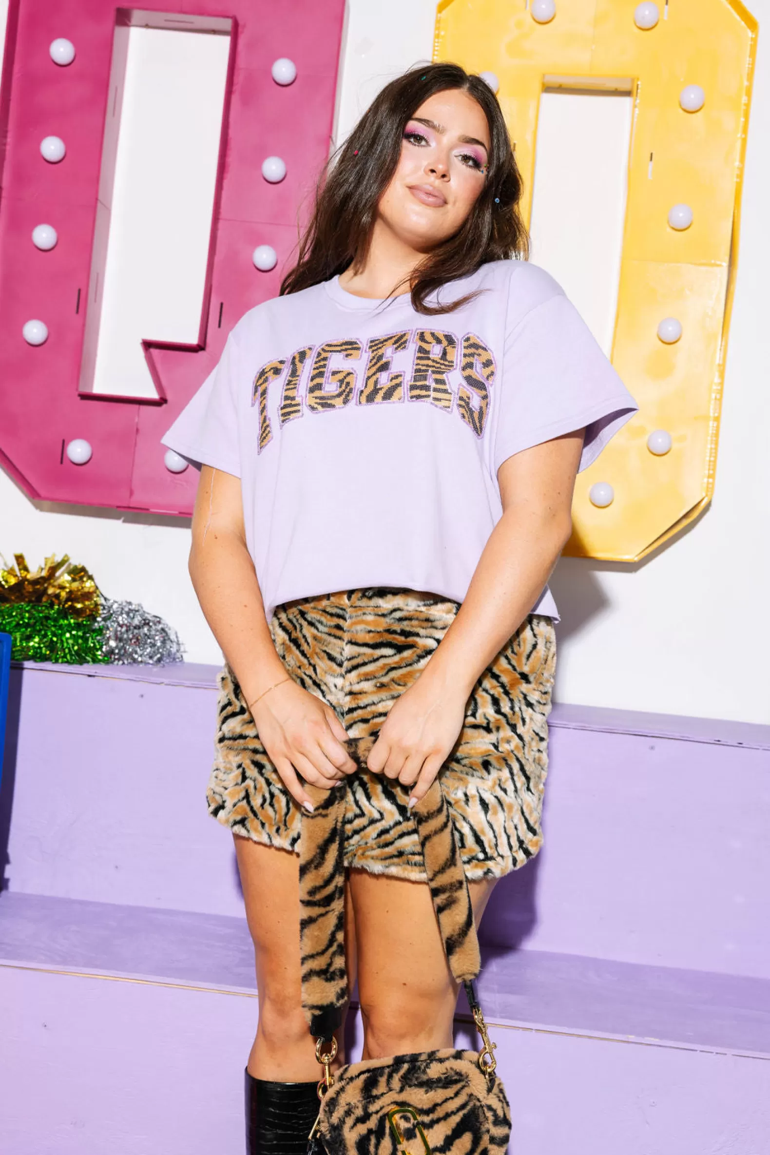 Queen of Sparkles Tops<Sequin 'Tigers' Word Top Lavender
