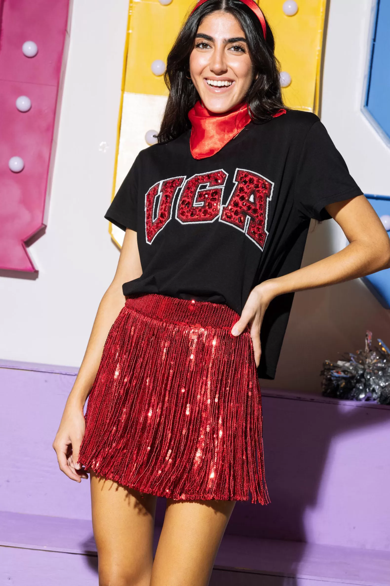 Queen of Sparkles Tees<Licensed & Red Jeweled 'UGA' Tee Black