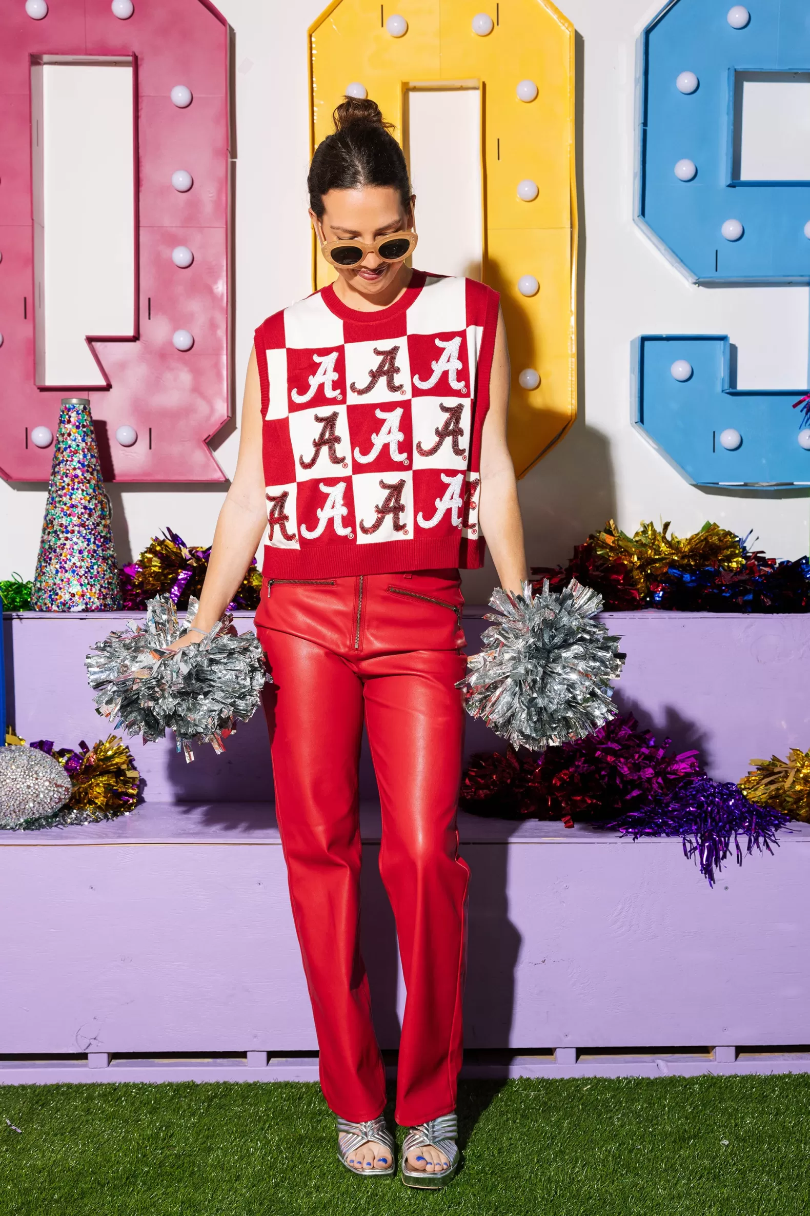 Queen of Sparkles Sweaters<Licensed- & White Alabama 'A' Checkered Tank Crimson
