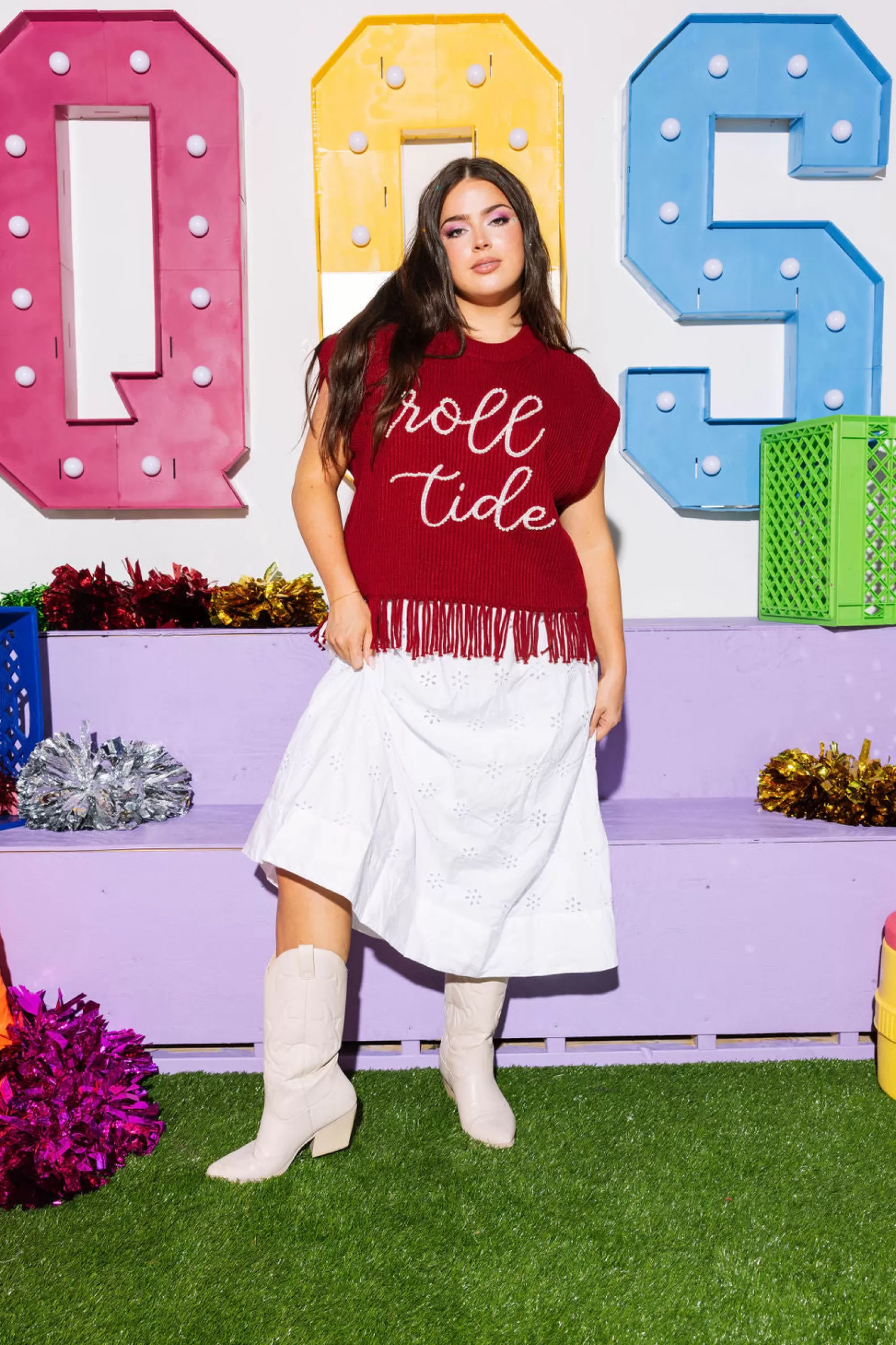 Queen of Sparkles Sweaters<Licensed- 'Roll Tide' Fringe Sweater Vest Crimson