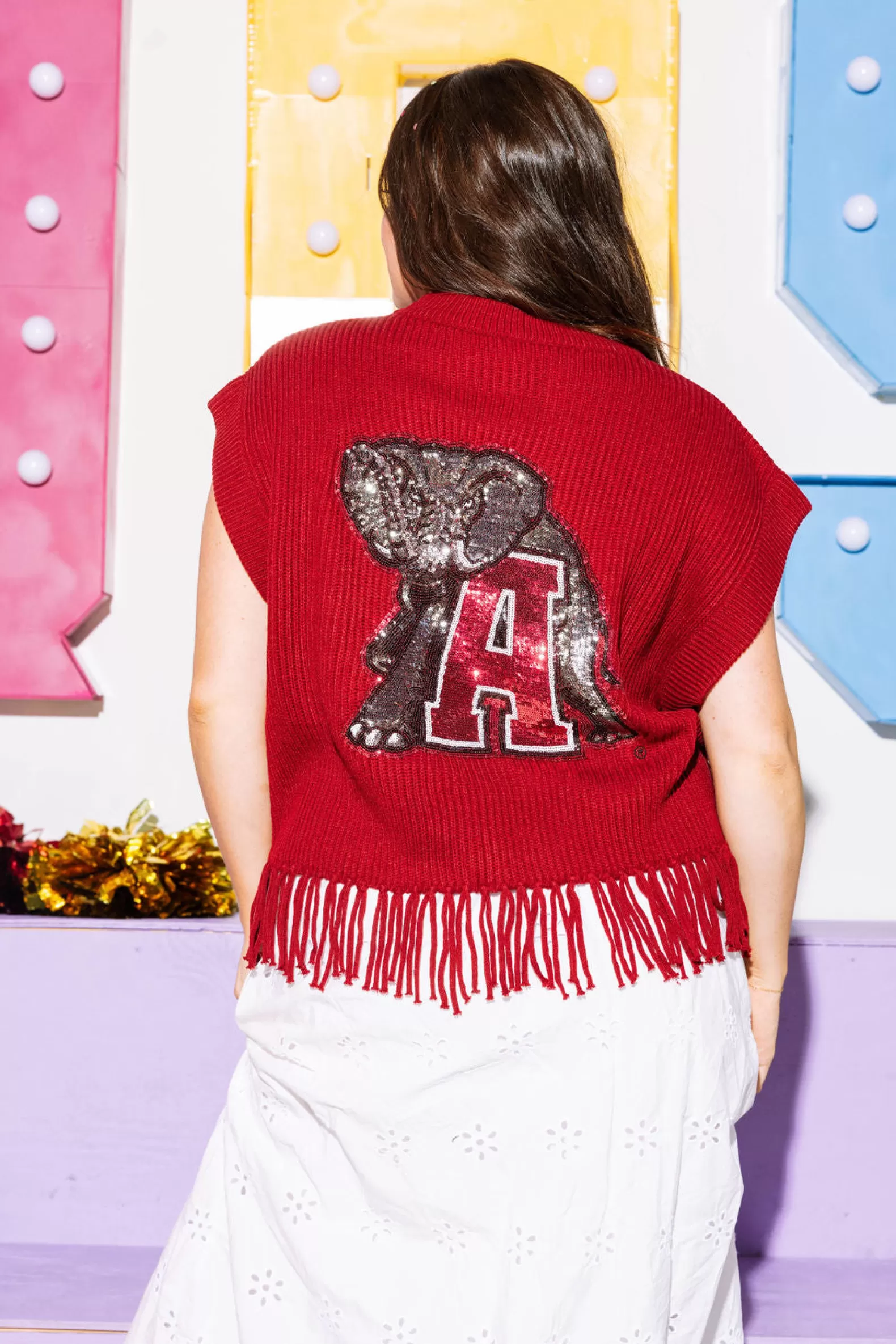Queen of Sparkles Sweaters<Licensed- 'Roll Tide' Fringe Sweater Vest Crimson
