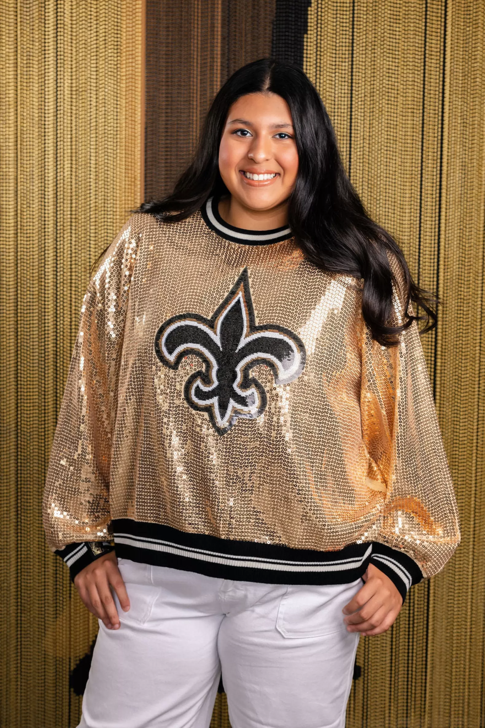 Queen of Sparkles Sweaters<Licensed Full Sequin Fleur De Lis Sweater Gold
