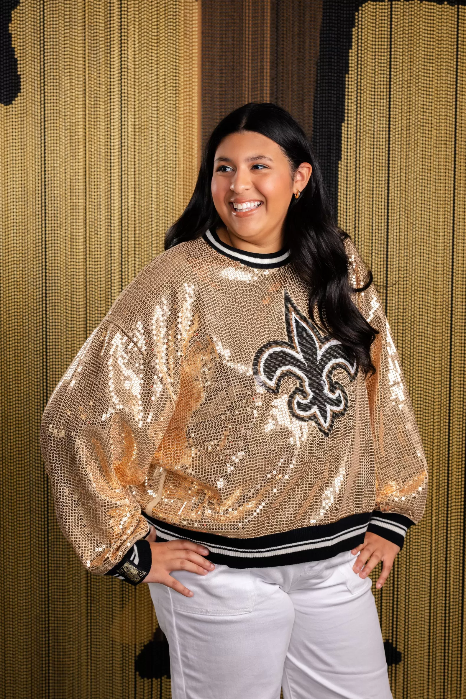 Queen of Sparkles Sweaters<Licensed Full Sequin Fleur De Lis Sweater Gold