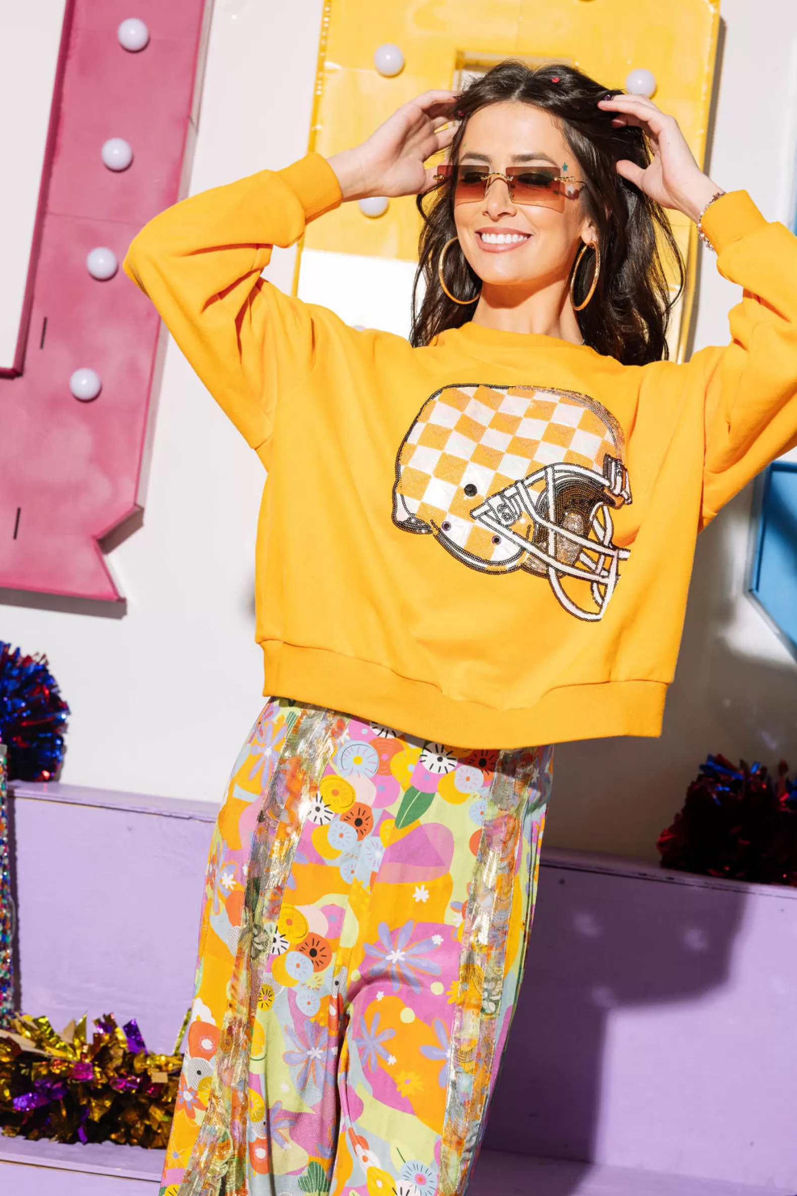 Queen of Sparkles Sweatshirts<Licensed- Tenn Checkered Helmet Sweatshirt Orange