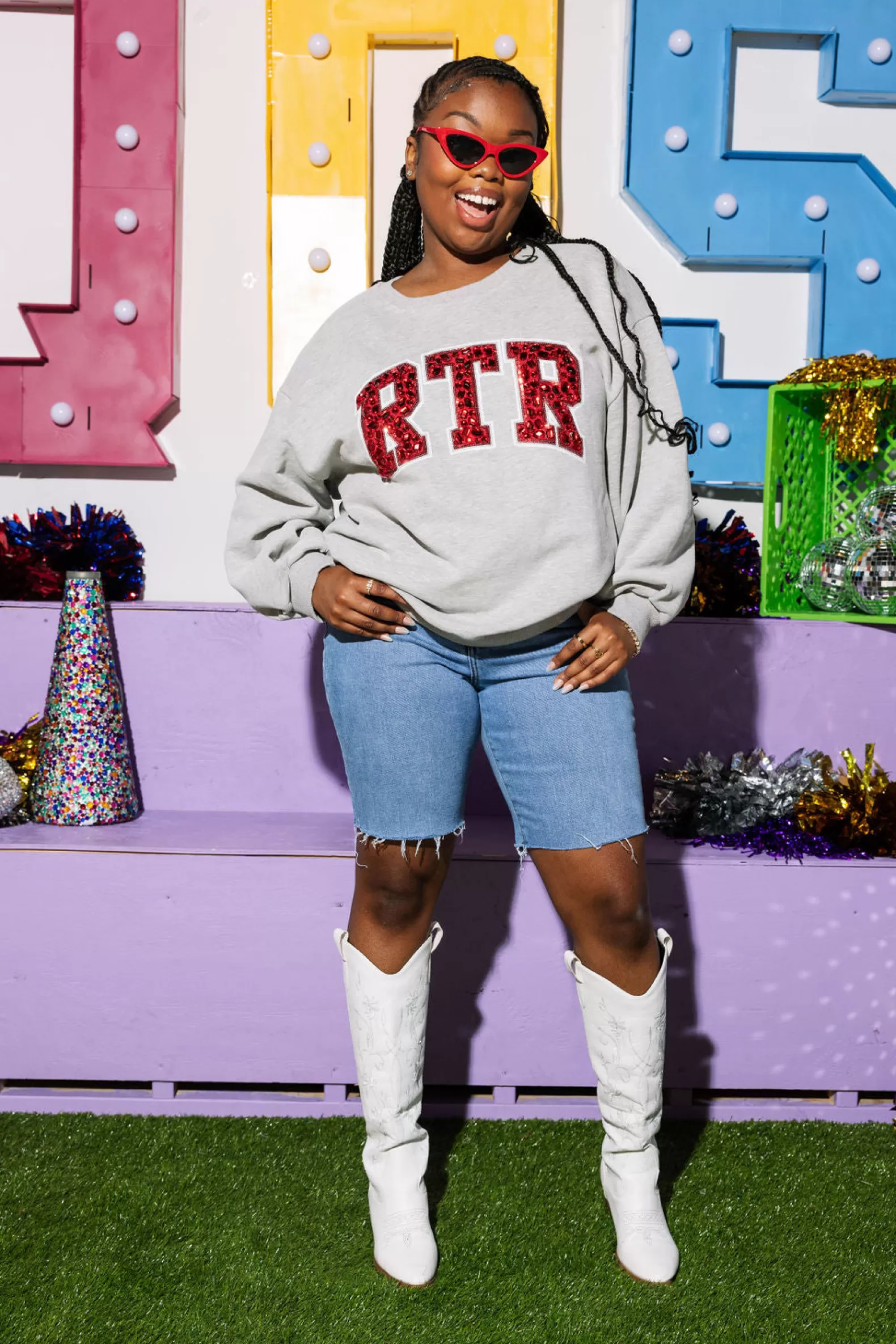 Queen of Sparkles Sweatshirts<Licensed- RTR Jeweled Letter Sweatshirt Grey