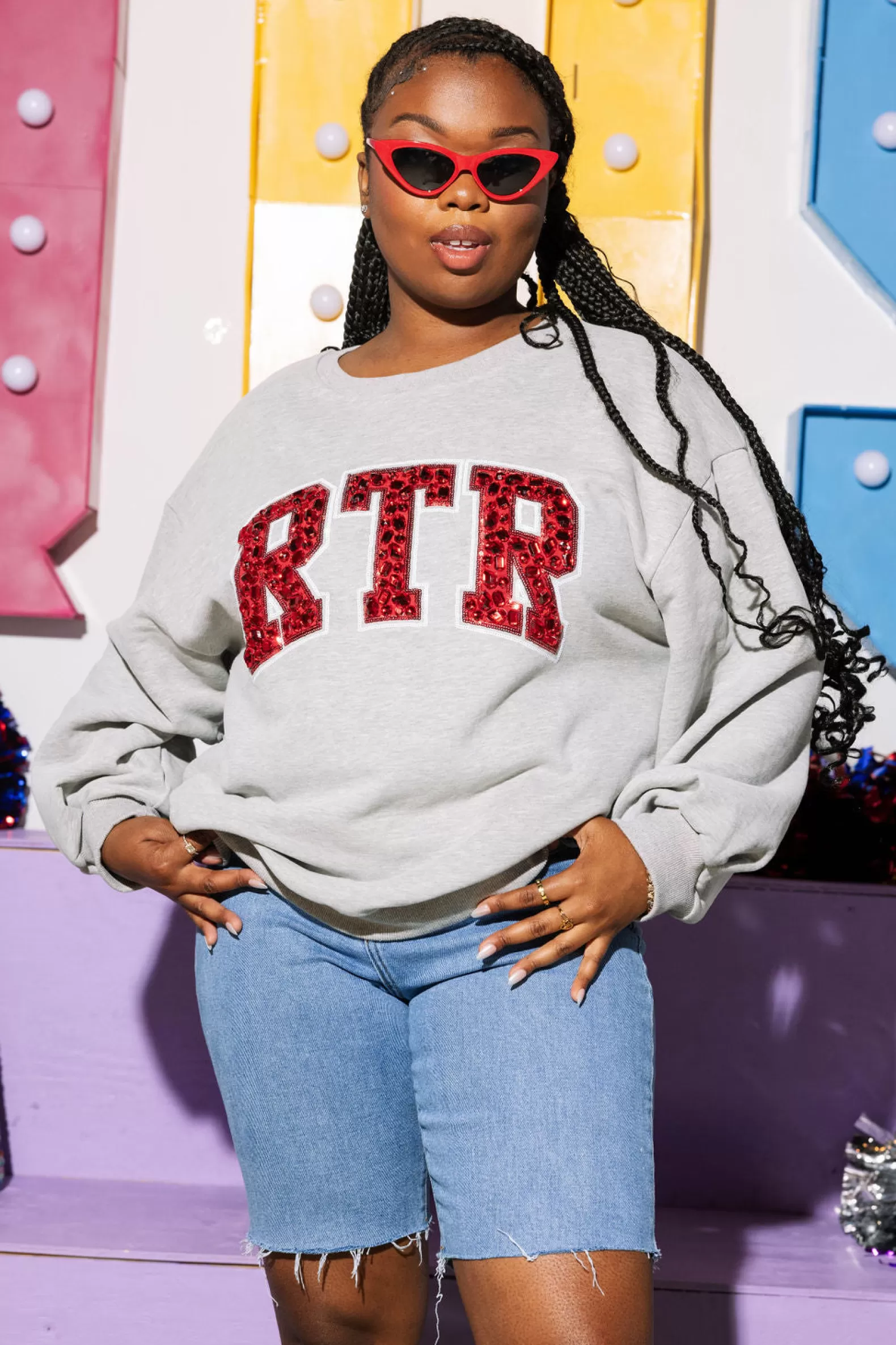 Queen of Sparkles Sweatshirts<Licensed- RTR Jeweled Letter Sweatshirt Grey