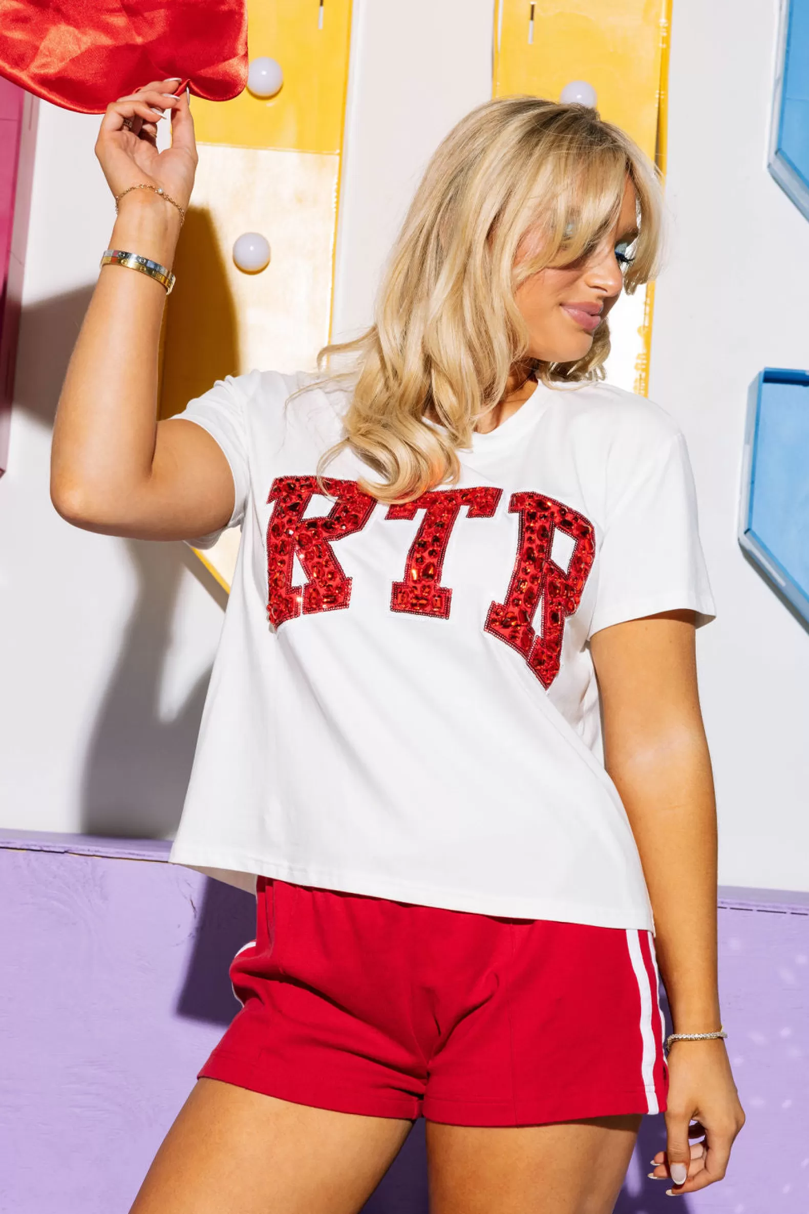Queen of Sparkles Tees<Licensed RTR Jeweled Letter Tee White