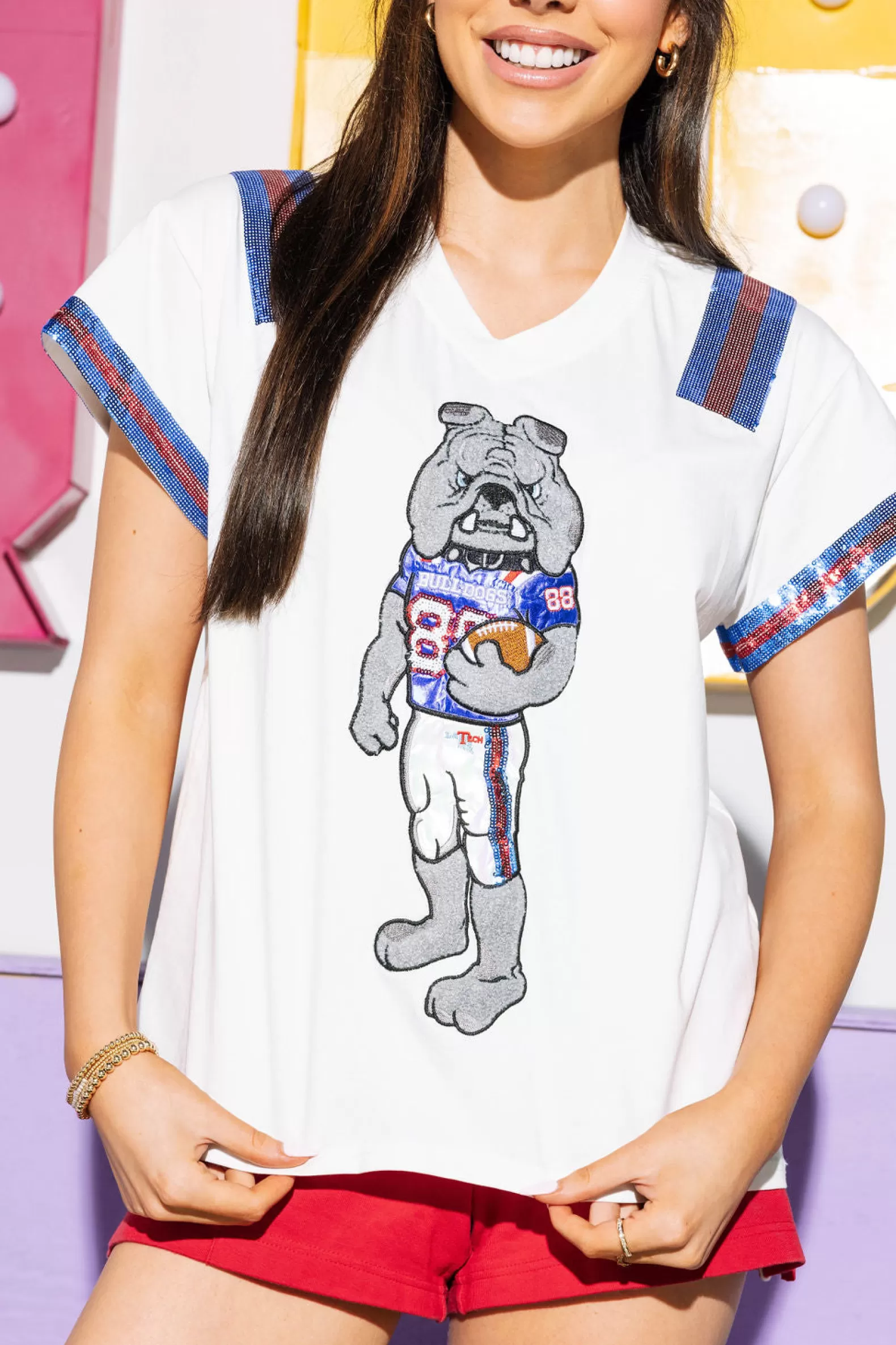 Queen of Sparkles Tees<Licensed , Royal & Red LA Bulldog Jersey Tee White